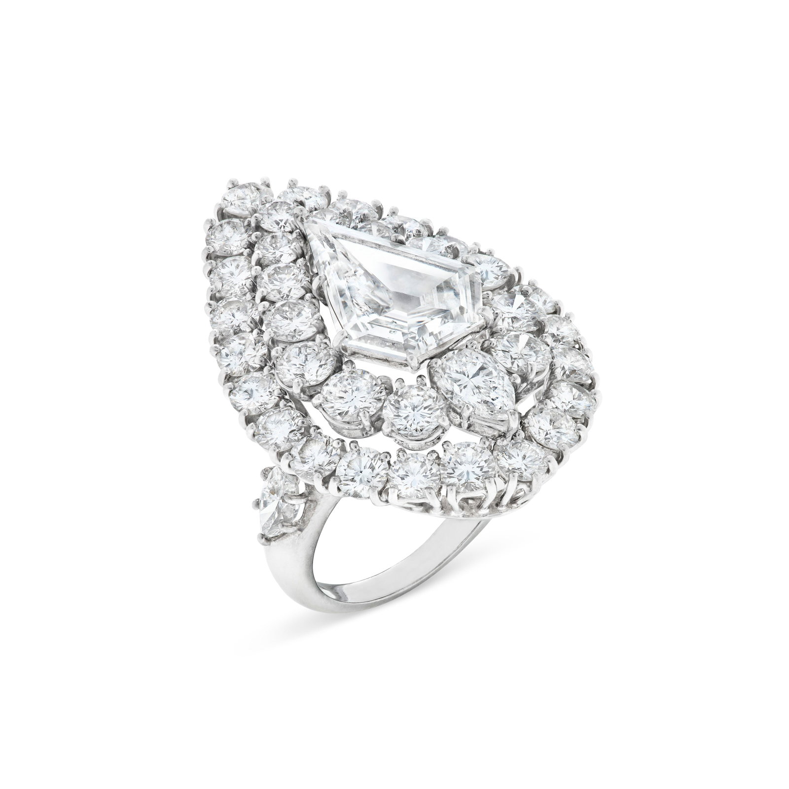 VAN CLEEF & ARPELS DIAMOND RING: VAN CLEEF & ARPELS DIAMOND RING Details Modified shield step-cut diamond of 3.48 carats, round, marquise and pear-shaped diamonds, platinum, signed VCA, NY, S.O. (special order), numbered GIA, 2026, r