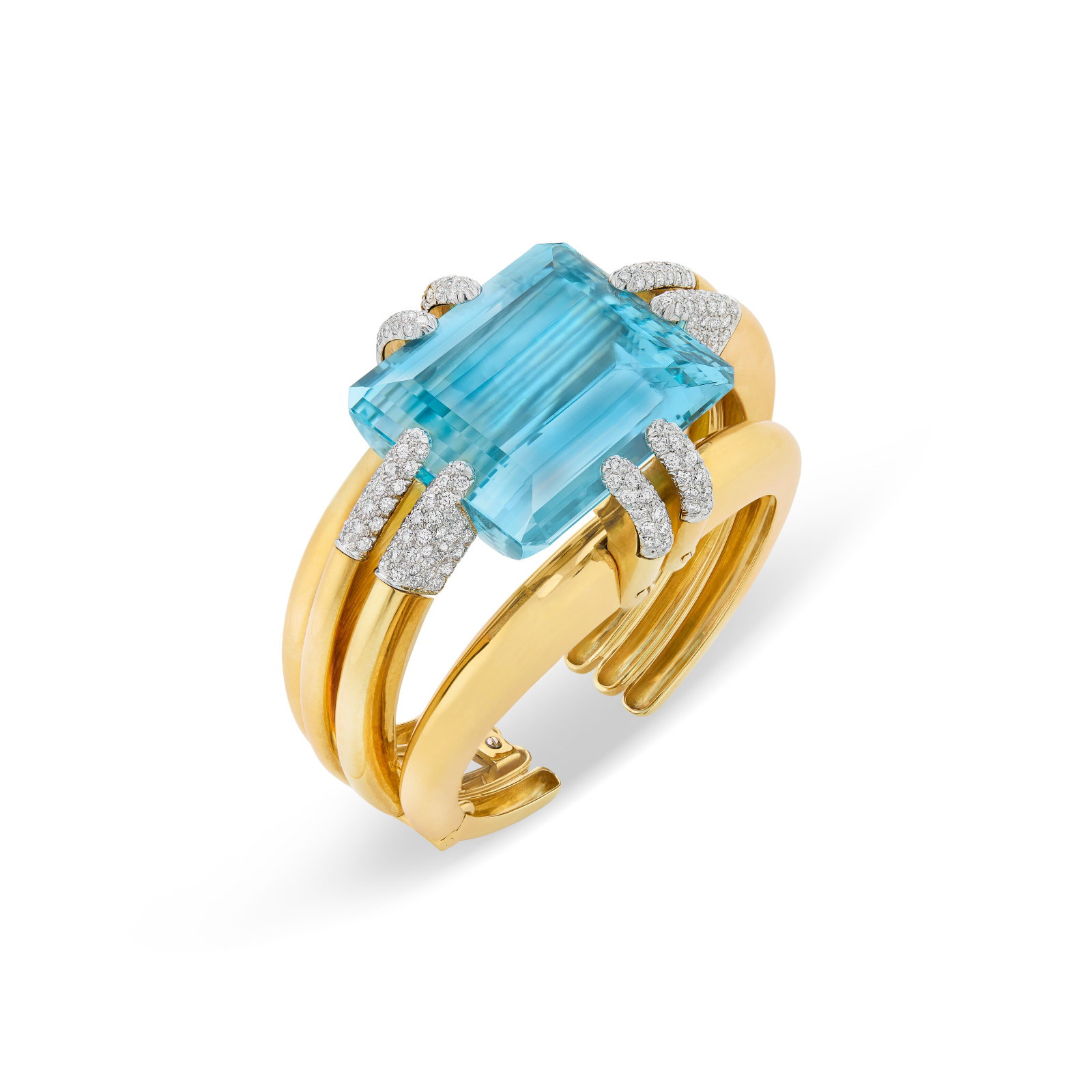 DAVID WEBB AQUAMARINE AND DIAMOND 'NOTRE DAME' CUFF BRACELET (1 of 3)