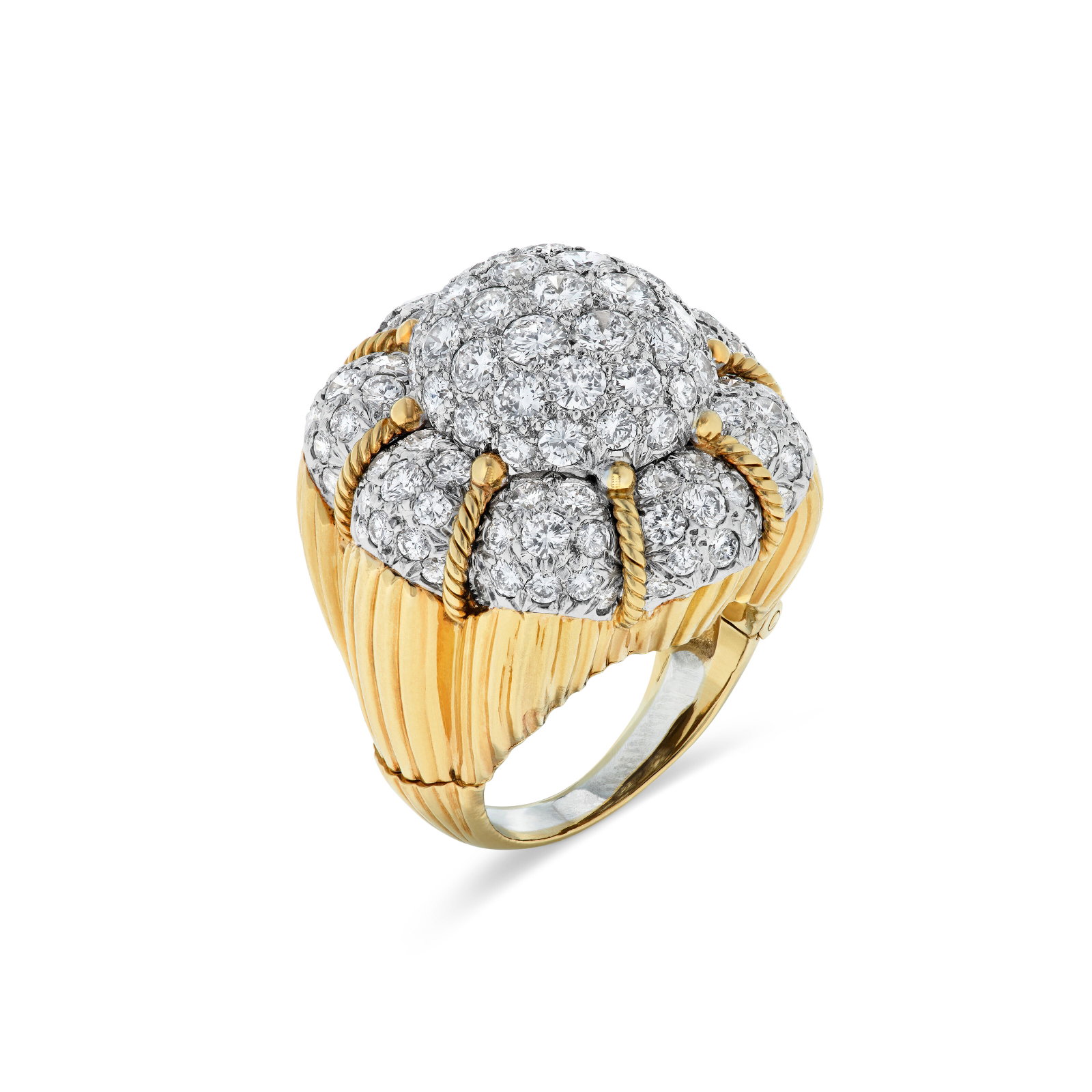 DAVID WEBB DIAMOND AND GOLD RING: DAVID WEBB DIAMOND AND GOLD RING Details Round diamonds, 18k yellow gold, signed David Webb Diamonds: approximately 117 round with an approximate total weight of 7.50 – 8.00 carats Size/Dimensio