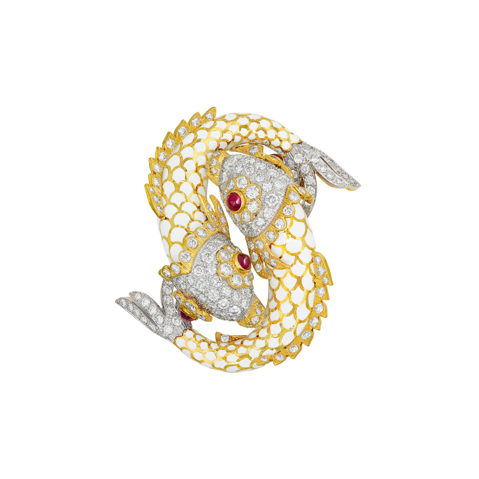 DAVID WEBB DIAMOND, RUBY AND ENAMEL 'PISCES' BROOCH (1 of 3)