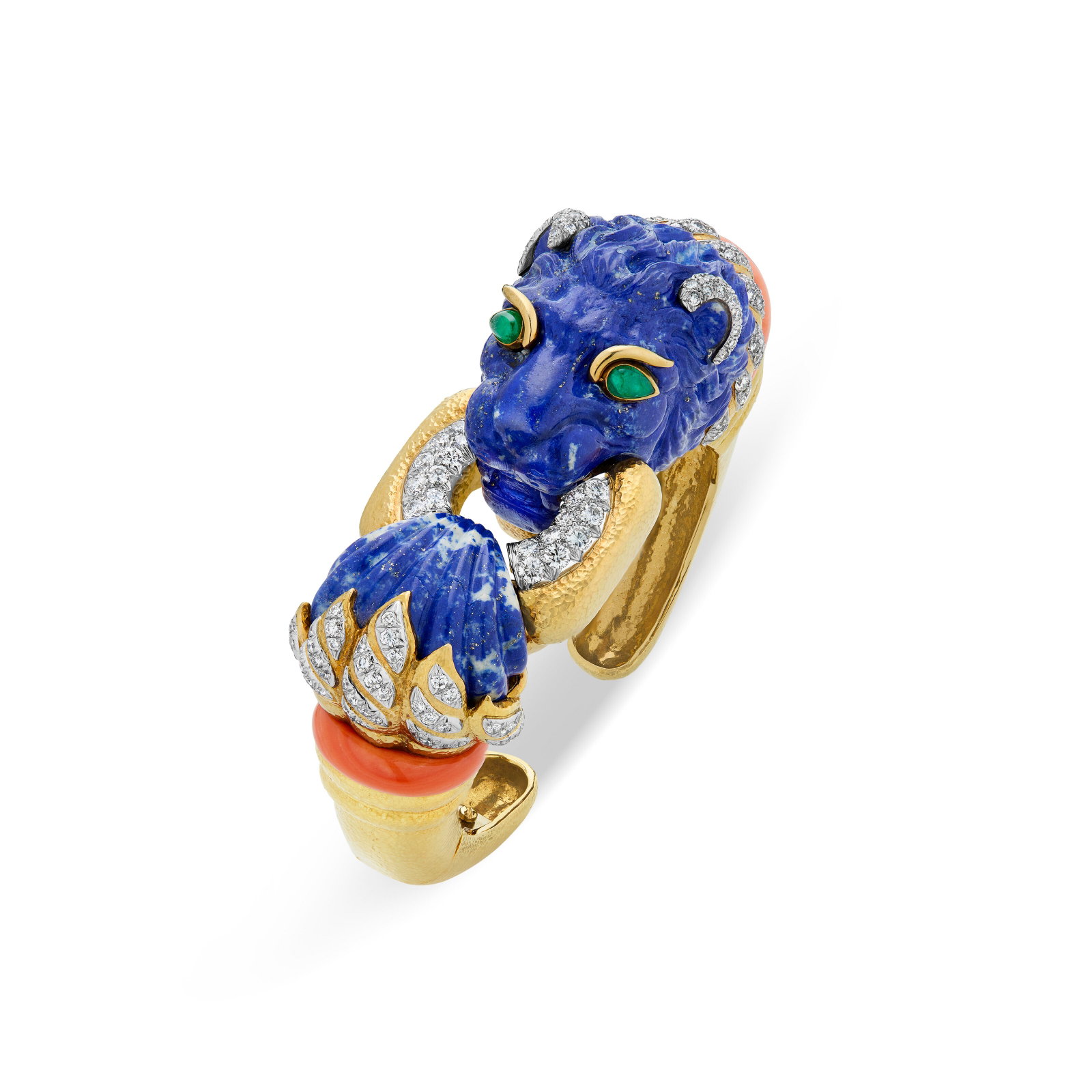 DAVID WEBB MULTI-GEM AND DIAMOND 'LION' CUFF BRACELET (1 of 3)