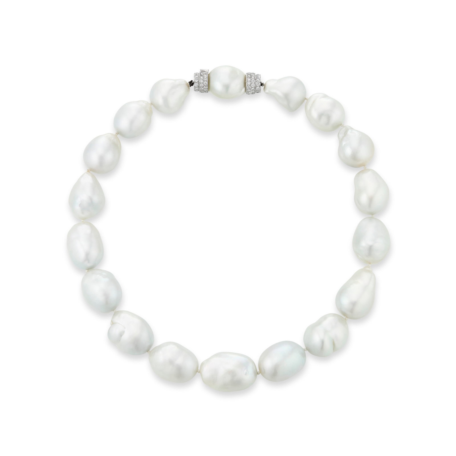 DAVID WEBB CULTURED PEARL AND DIAMOND NECKLACE: DAVID WEBB CULTURED PEARL AND DIAMOND NECKLACE Details Baroque cultured pearls ranging from approximately 17.30 to 15.21 mm, round diamonds, 18k white gold and platinum, signed Webb, numbered