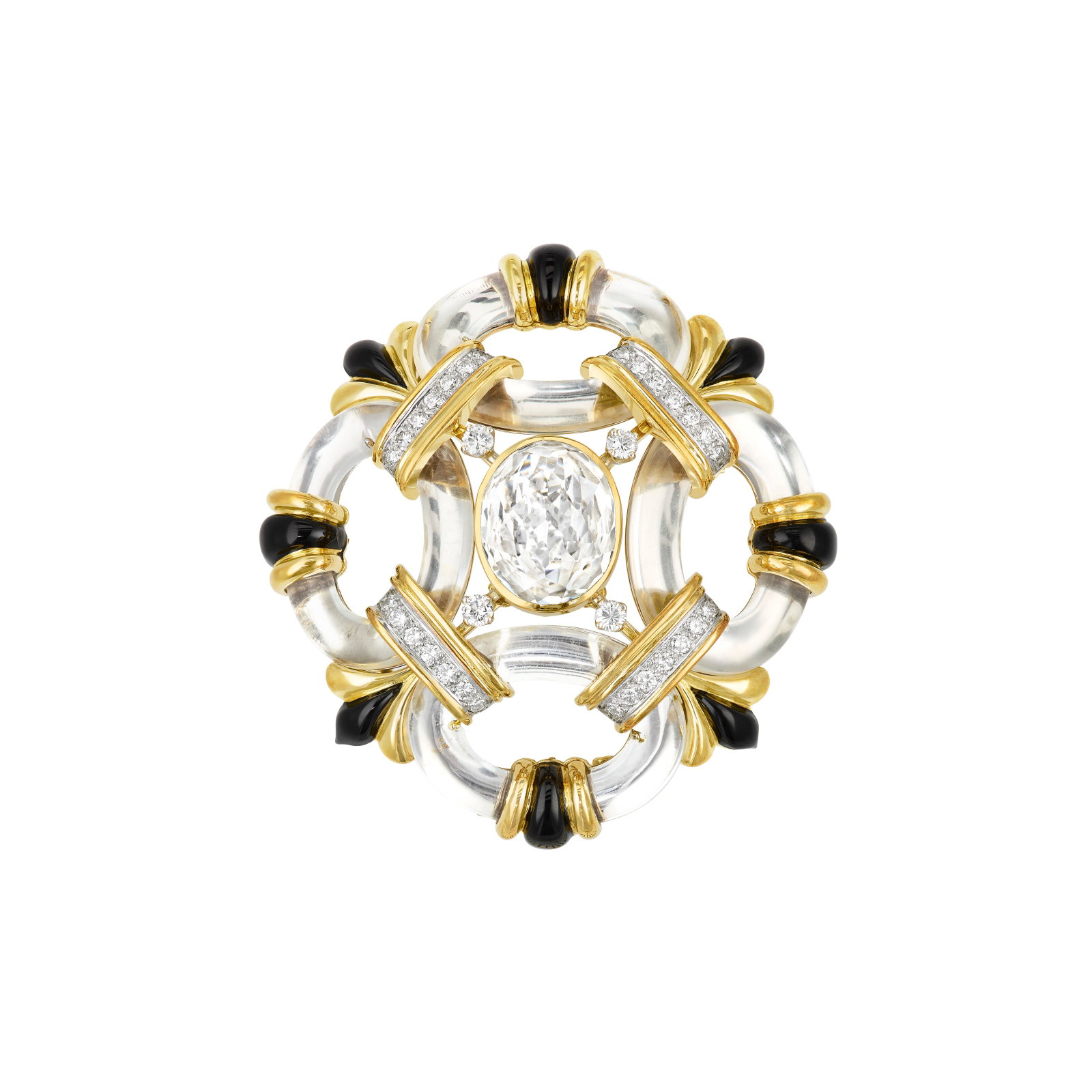 DAVID WEBB ROCK CRYSTAL, ENAMEL AND DIAMOND BROOCH (1 of 3)
