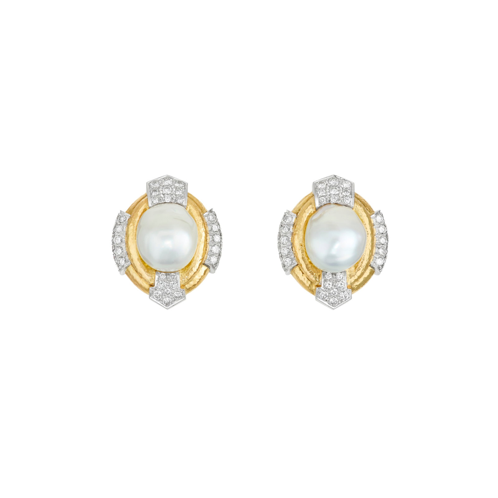 DAVID WEBB CULTURED PEARL AND DIAMOND EARRINGS (1 of 3)