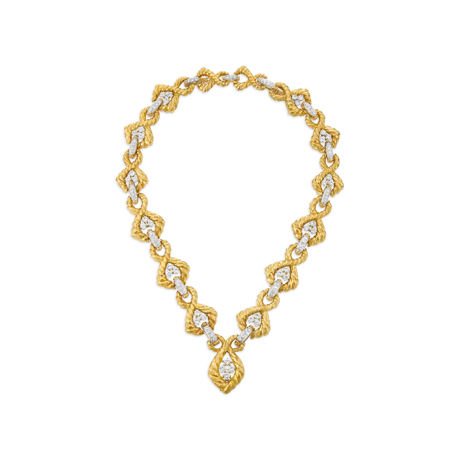 DAVID WEBB DIAMOND AND HAMMERED GOLD NECKLACE (1 of 3)