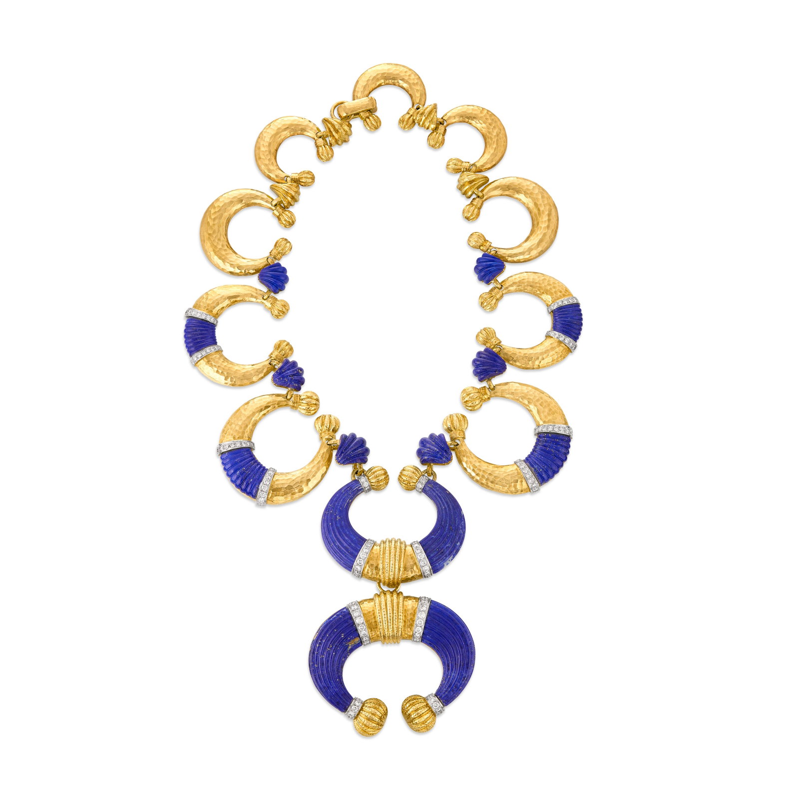 DAVID WEBB LAPIS LAZULI, DIAMOND AND GOLD 'CRESCENT' NECKLACE (1 of 3)