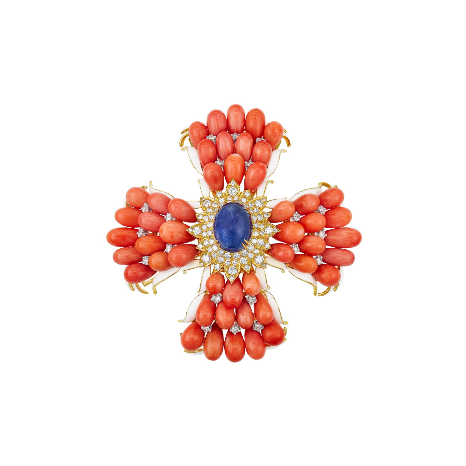 DAVID WEBB MULTI-GEM, ENAMEL AND DIAMOND 'MALTESE CROSS' BROOCH (1 of 3)
