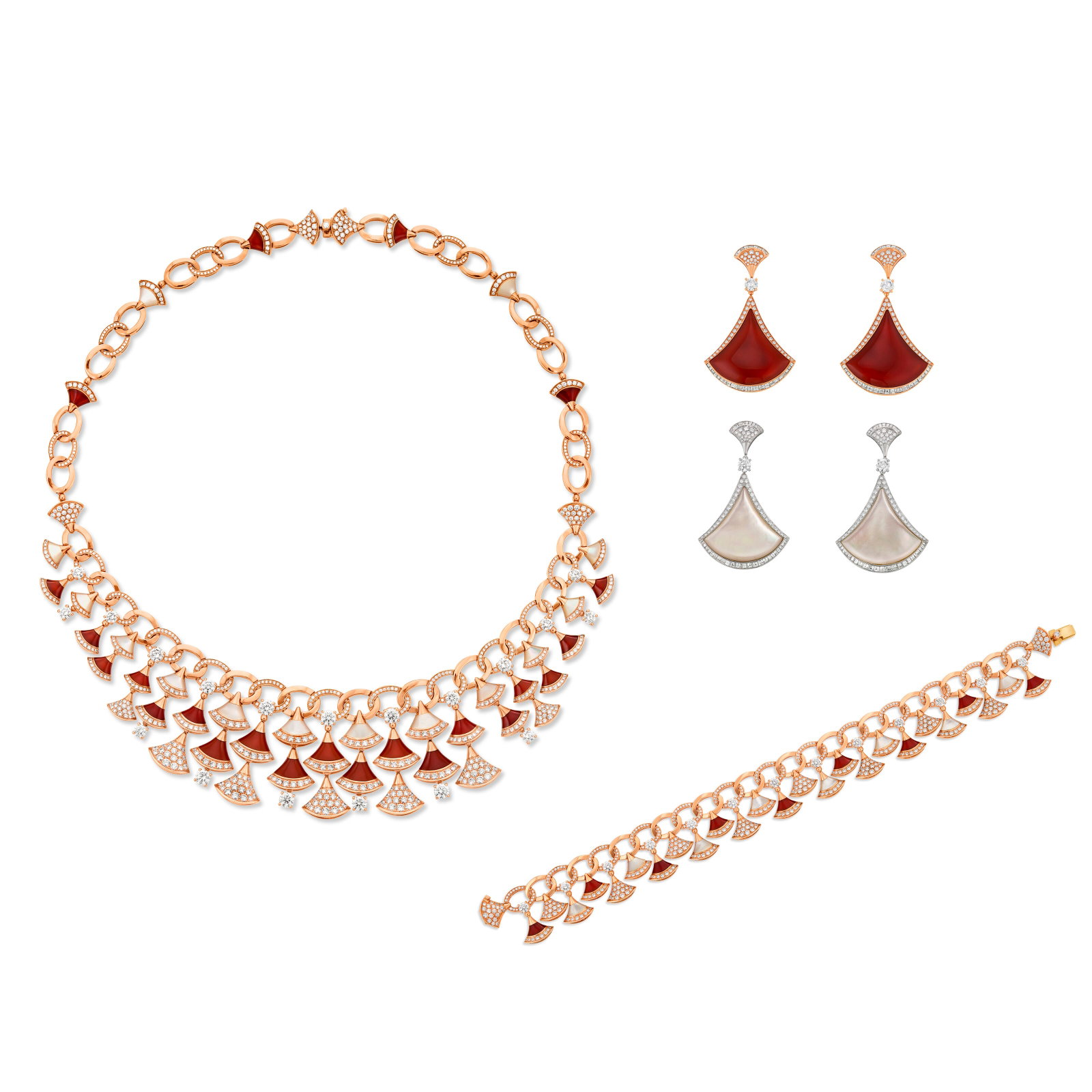 BULGARI SUITE OF CARNELIAN, MOTHER-OF-PEARL AND DIAMOND 'DIVAS' DREAM' JEWELRY (1 of 10)
