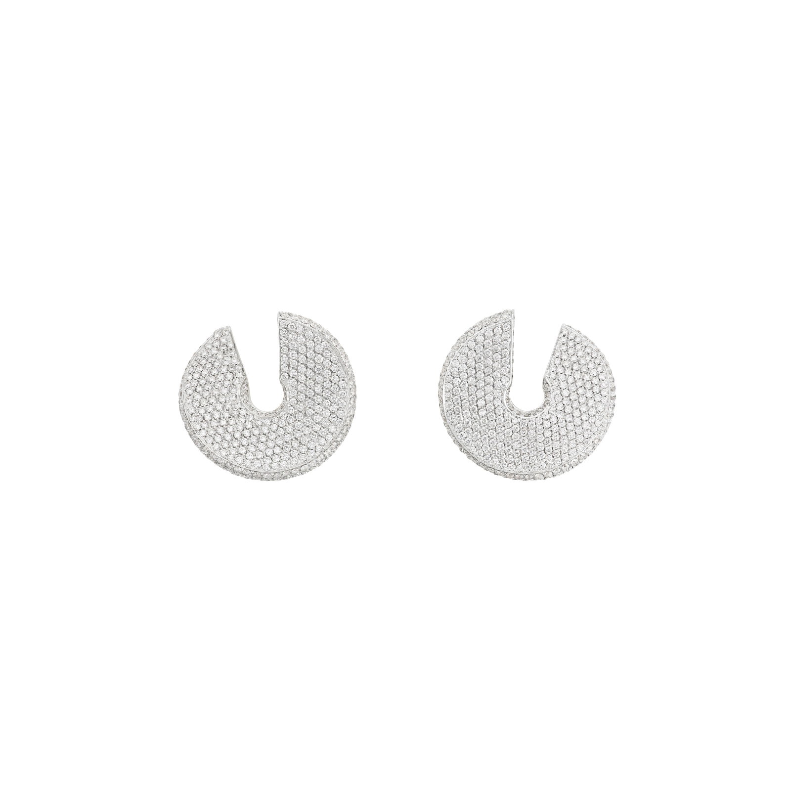 VHERNIER DIAMOND 'VERSO' EARRINGS: Details Round diamonds, 18k white gold, signed Vhernier Diamonds: with approximate total weight 8.00 - 9.00 carats Size/Dimensions: 2.8 x 2.8 cm (11⁄8 x 11⁄8 in) Gross Weight: 35.6 grams
