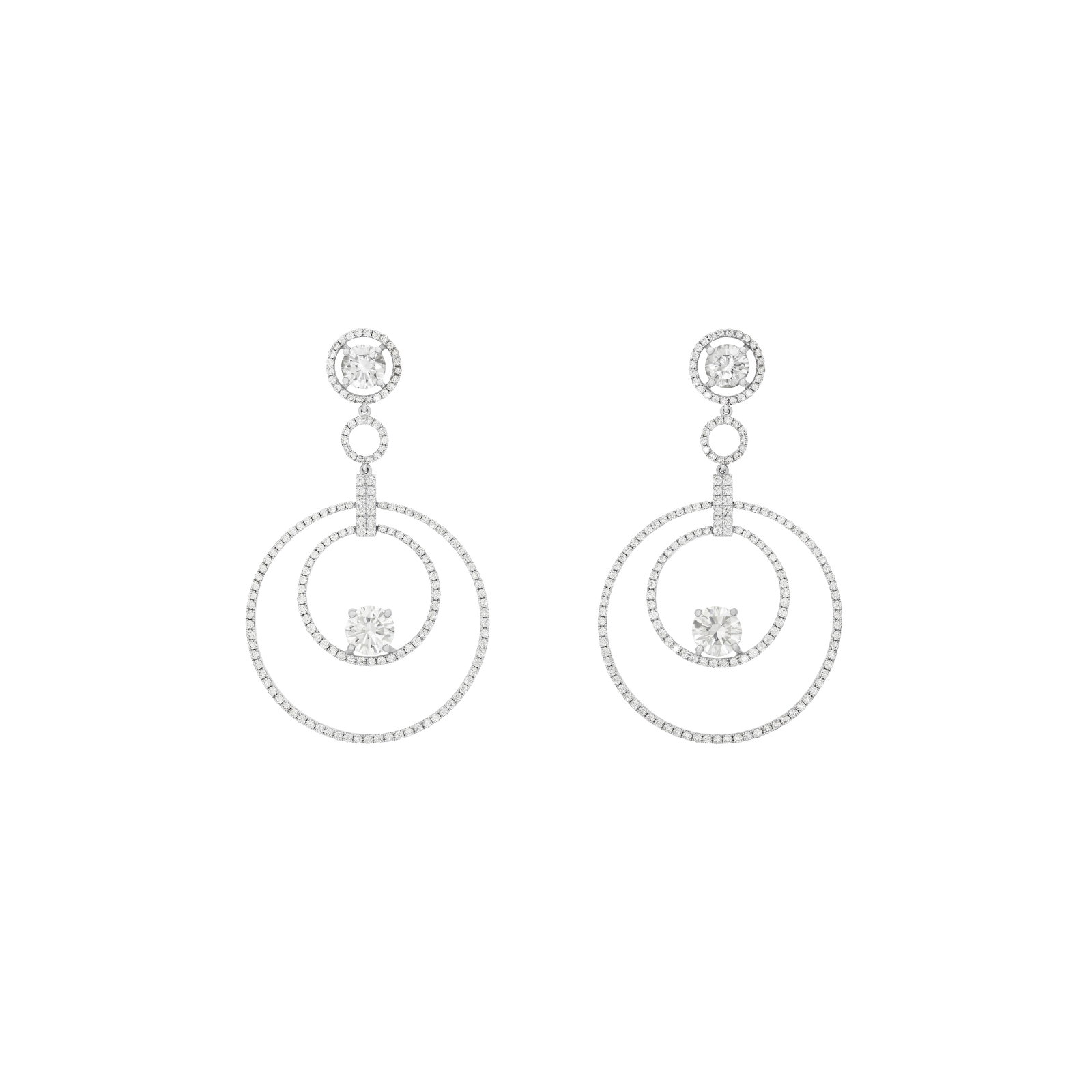 GRAFF DIAMOND EARRINGS: Details Round diamonds, platinum and 18k white gold, signed Graff, numbered Diamonds: 4 largest round with approximate total weight of 5.00 - 5.25 carats, remaining approximately 328 round with
