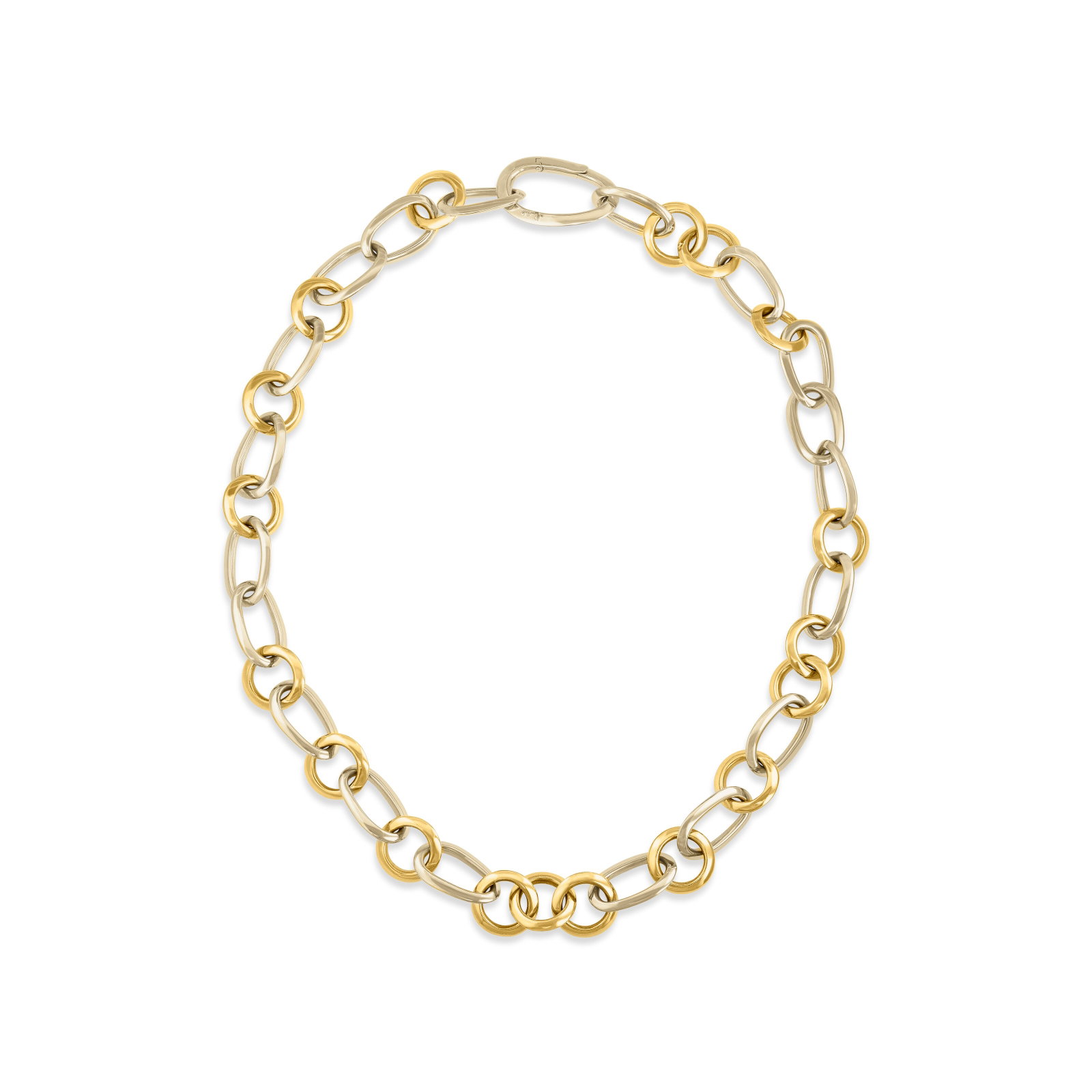 POMELLATO BI-COLOR GOLD LINK NECKLACE: Details 18k yellow and white gold (Italian marks), signed Pomellato, numbered Size/Dimensions: 48.3 cm (19 in), width 1.4cm (1⁄2 in) Gross Weight: 118.3 grams