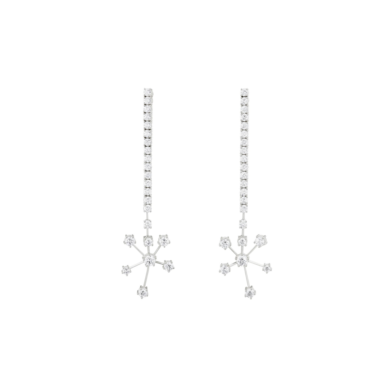 CHOPARD DIAMOND EARRINGS: Details Round diamonds, 18k white gold, signed Chopard, numbered Diamonds: approximately 46 round with approximate total weight of 4.50 - 5.00 carats Size/Dimensions: 7.3 cm (27⁄8 in) Gross