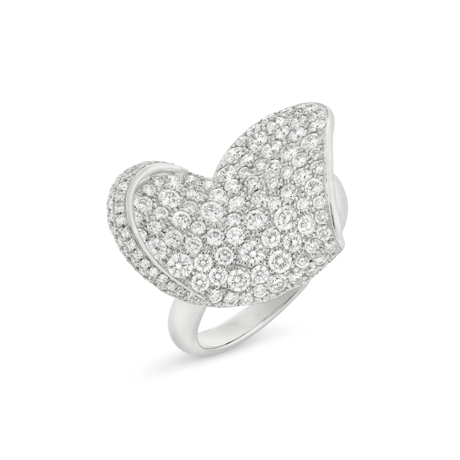 CHOPARD DIAMOND HEART RING: Details Round diamonds, 18k white gold, signed Chopard, numbered Diamonds: with approximate total weight 3.00 - 3.50 carats Size/Dimensions: US ring size 71⁄2 Gross Weight: 8.1 grams