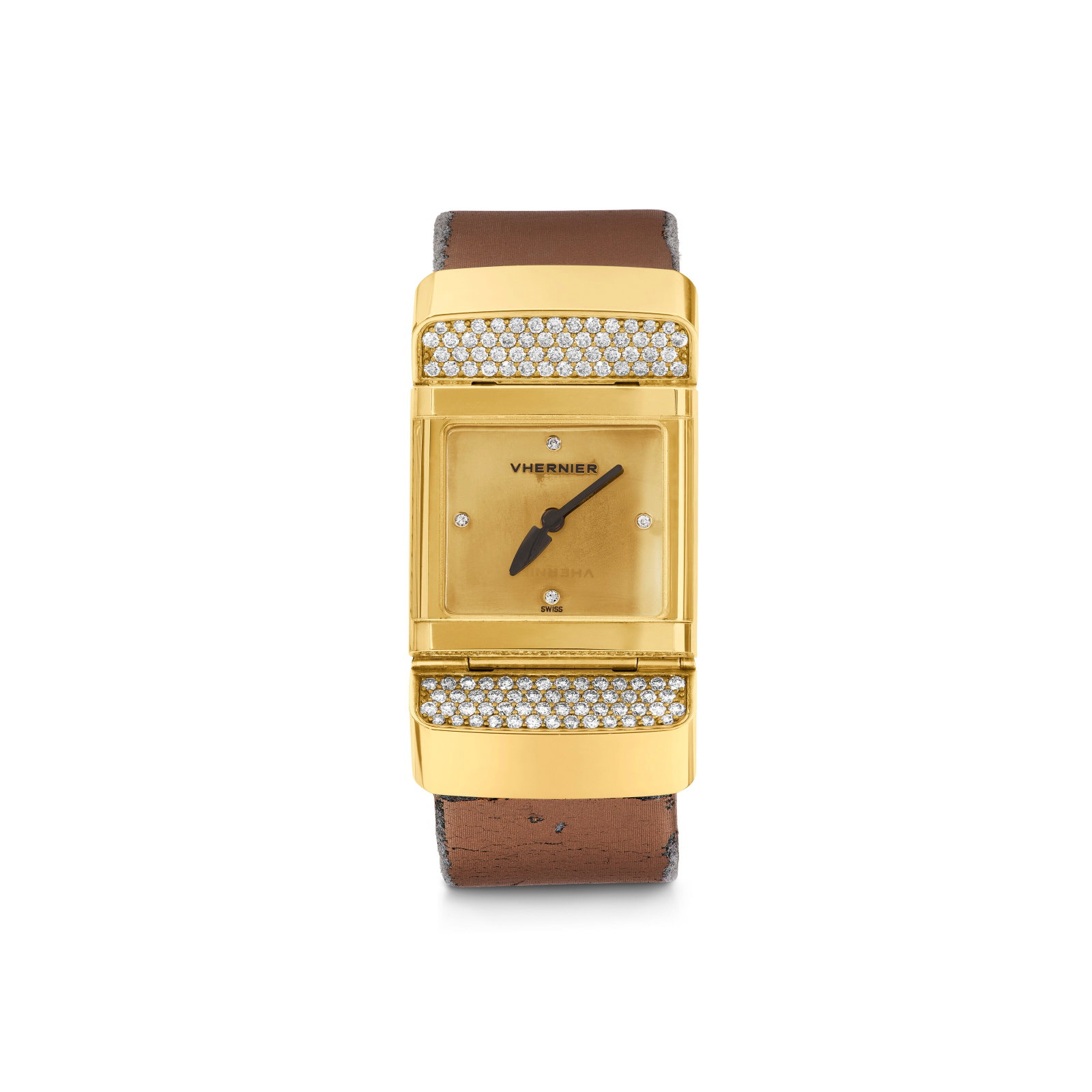 VHERNIER DIAMOND AND ROSE GOLD ‘ONE' WRISTWATCH: Details Quartz movement, round diamonds, 18k rose gold (Swiss marks), signed Vhernier, Swiss Diamonds: 216 round with an approximate total weight of 2.00 – 2.20 carats Size/Dimensions: case 22.0