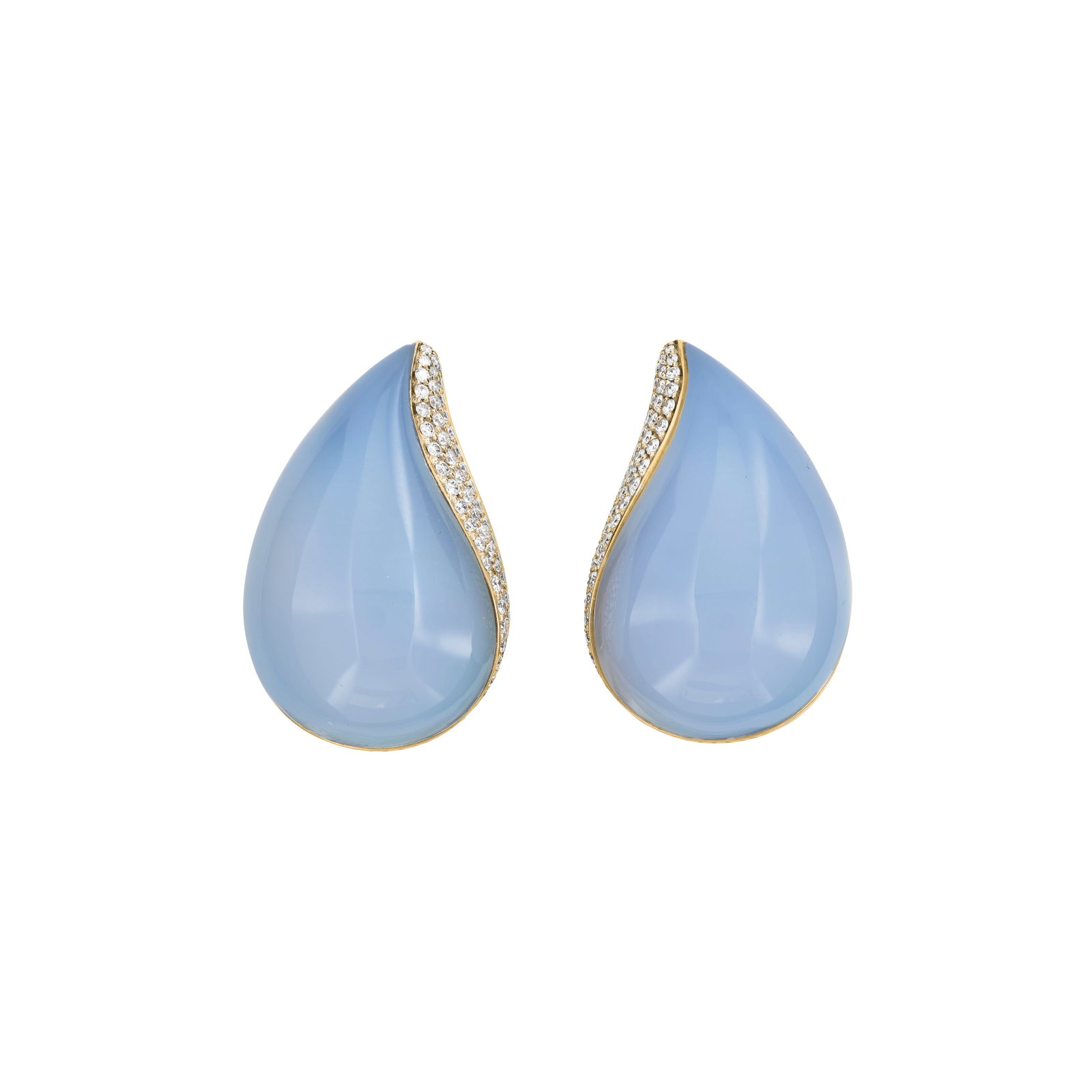VHERNIER MULTI-GEM AND DIAMOND 'VENEZIA' EARRINGS: Details Carved chalcedony cabochons, mother-of-pearl and black jade plaques, round diamonds, 18k white gold, signed Vhernier, numbered Vhernier: Copy of Invoice Diamonds: approximately 104 round with 