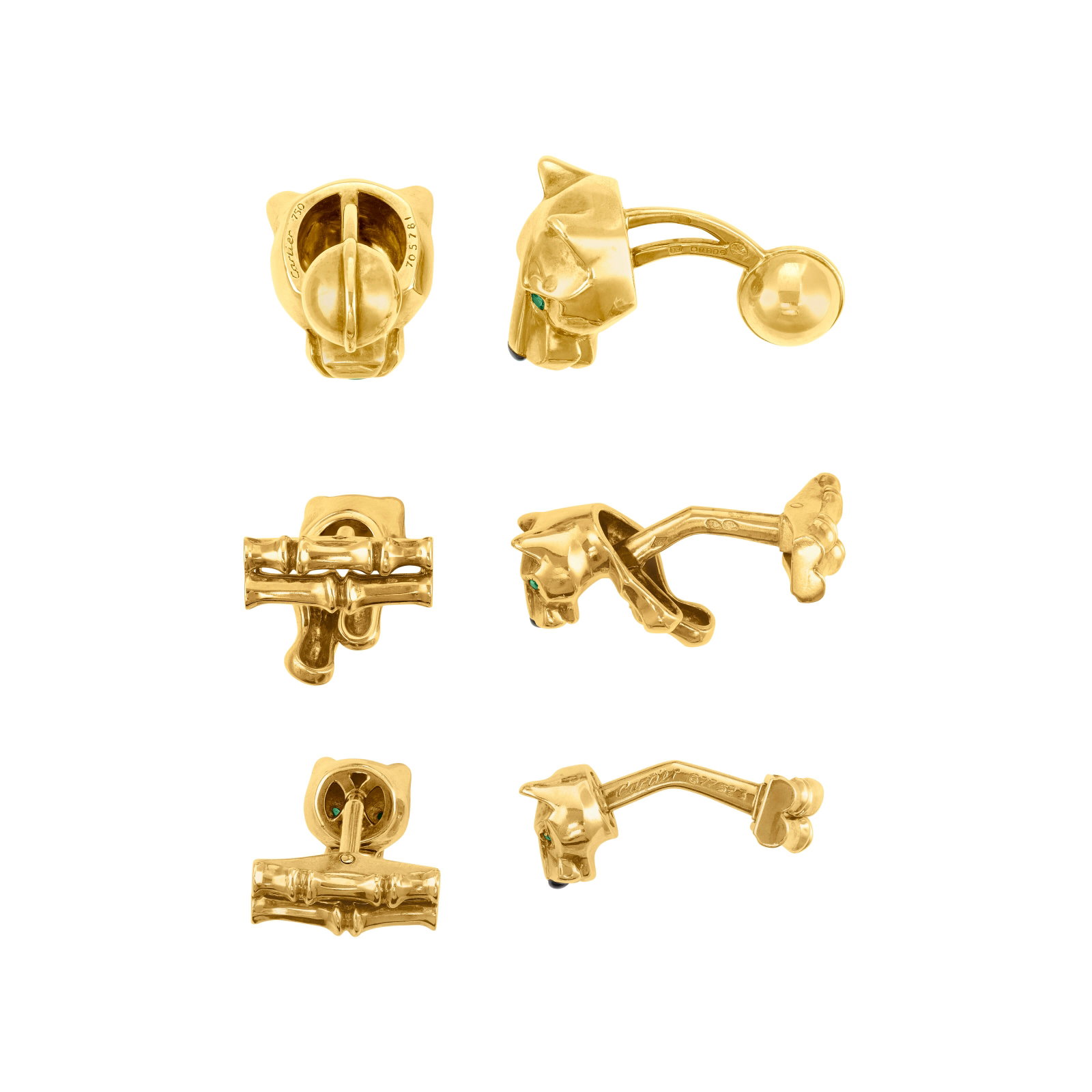 CARTIER THREE PAIRS OF GOLD, EMERALD AND ONYX 'PANTHÈRE' CUFFLINKS (1 of 3)