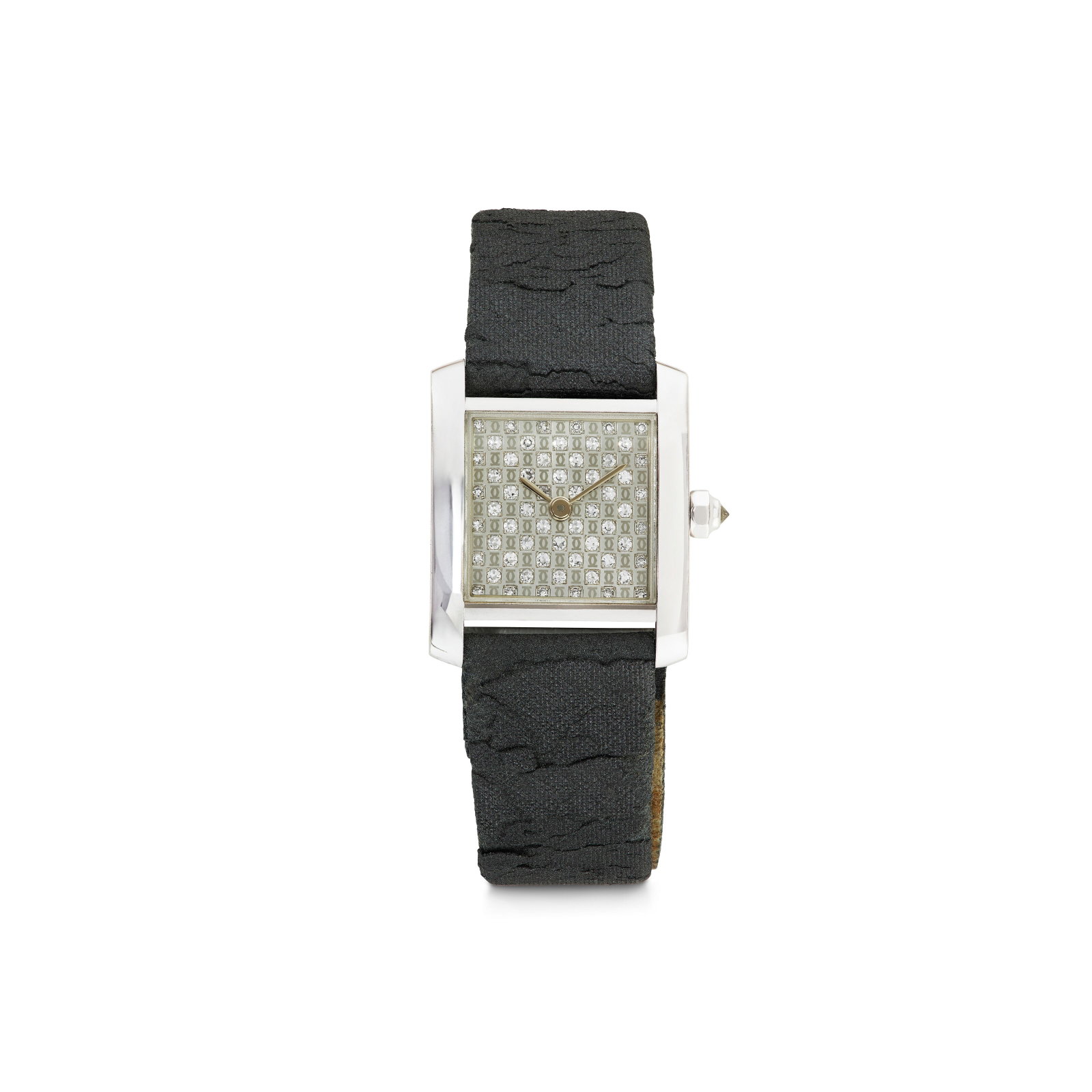 CARTIER 'TANK FRANCAISE' DIAMOND WRISTWATCH: Details Quartz movement, single-cut diamonds, 18k white gold (Swiss mark), signed Cartier, numbered, Swiss Made, maker's mark (Société Anonyme Cartier) Size/Dimensions: case 20.2 mm; inner c