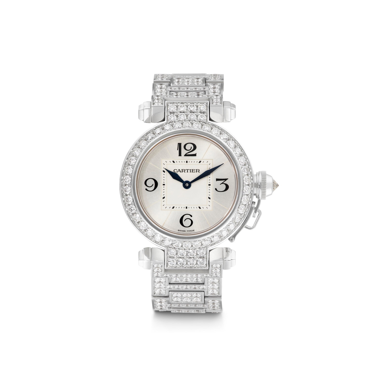 CARTIER DIAMOND AND WHITE GOLD ‘PASHA DE CARTIER' WRISTWATCH (1 of 4)