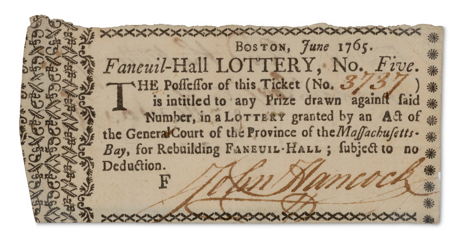 LOTTERY TICKET FOR THE REBUILDING OF FANEUIL-HALL (1 of 2)