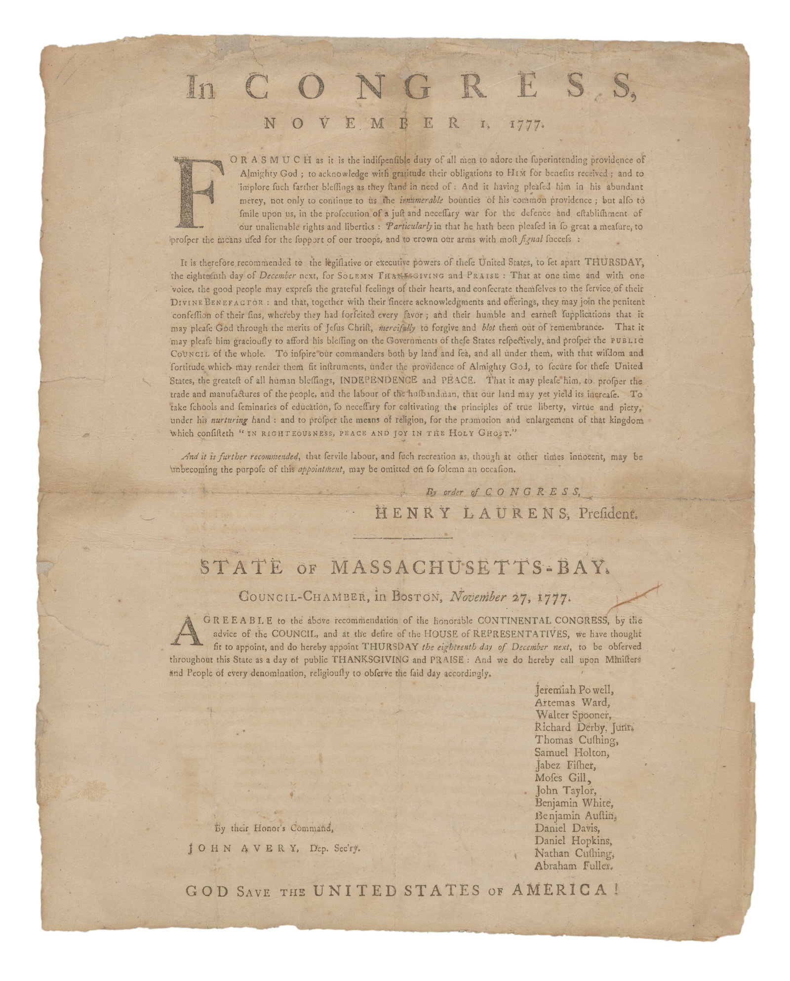 THE FIRST NATIONAL THANKSGIVING PROCLAMATION (1 of 2)