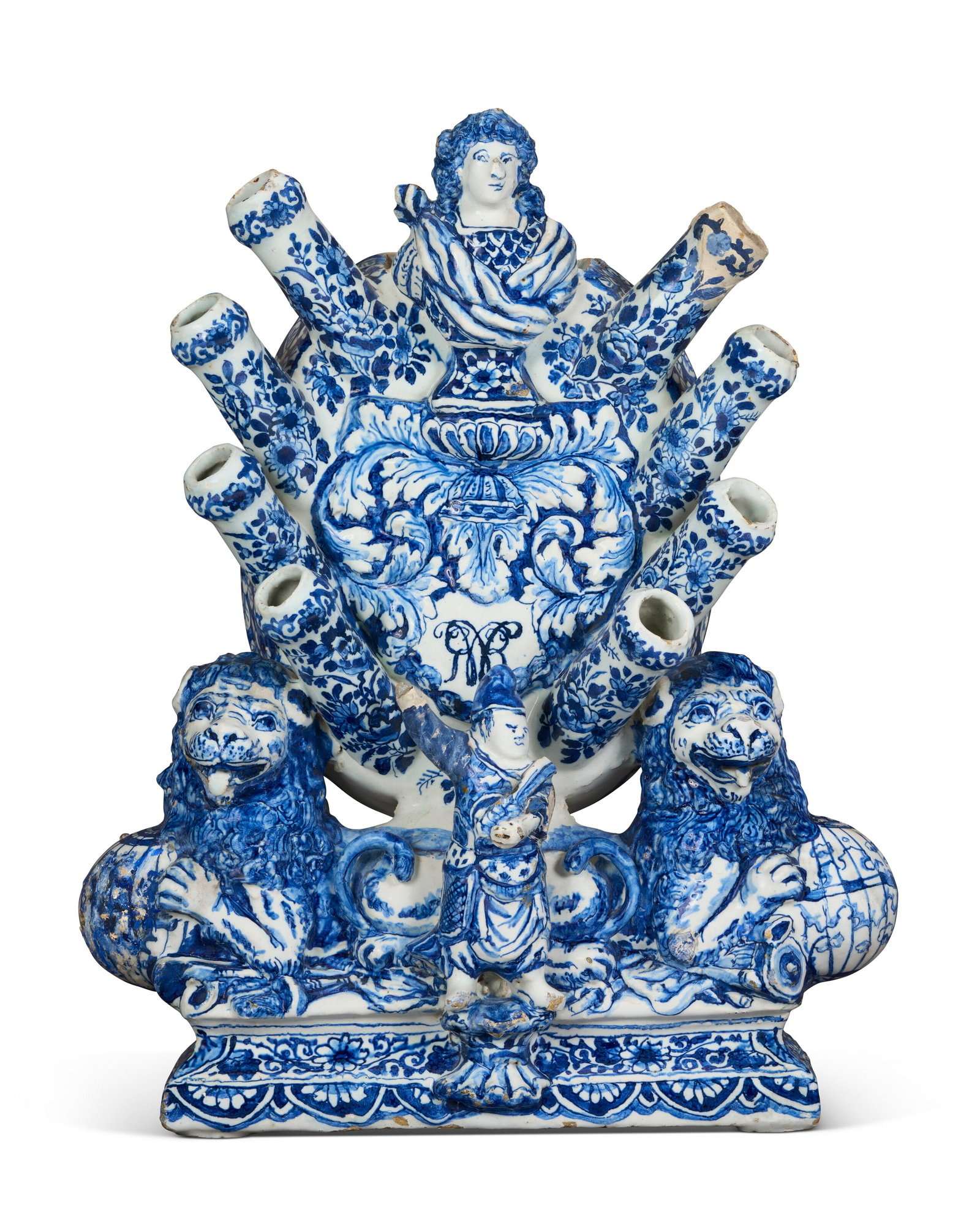 A DUTCH DELFTWARE BLUE AND WHITE TULIPIERE WITH THE MONOGRAM AND BUST OF KING-STADHOLDER WILLIAM III (1 of 7)