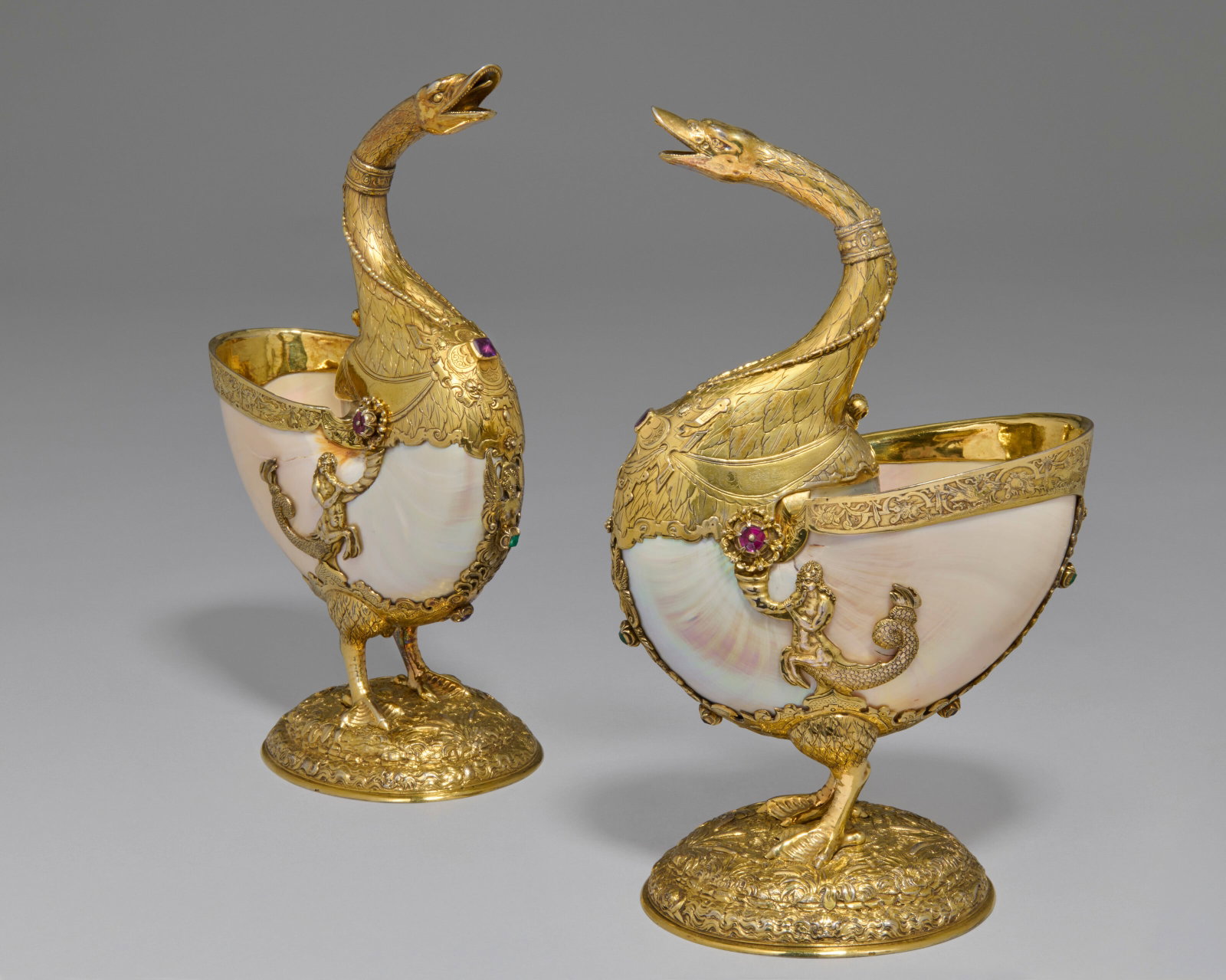 A PAIR OF GERMAN JEWELLED SILVER-GILT MOUNTED NAUTILUS CUPS CIRCA 1602 (1 of 7)