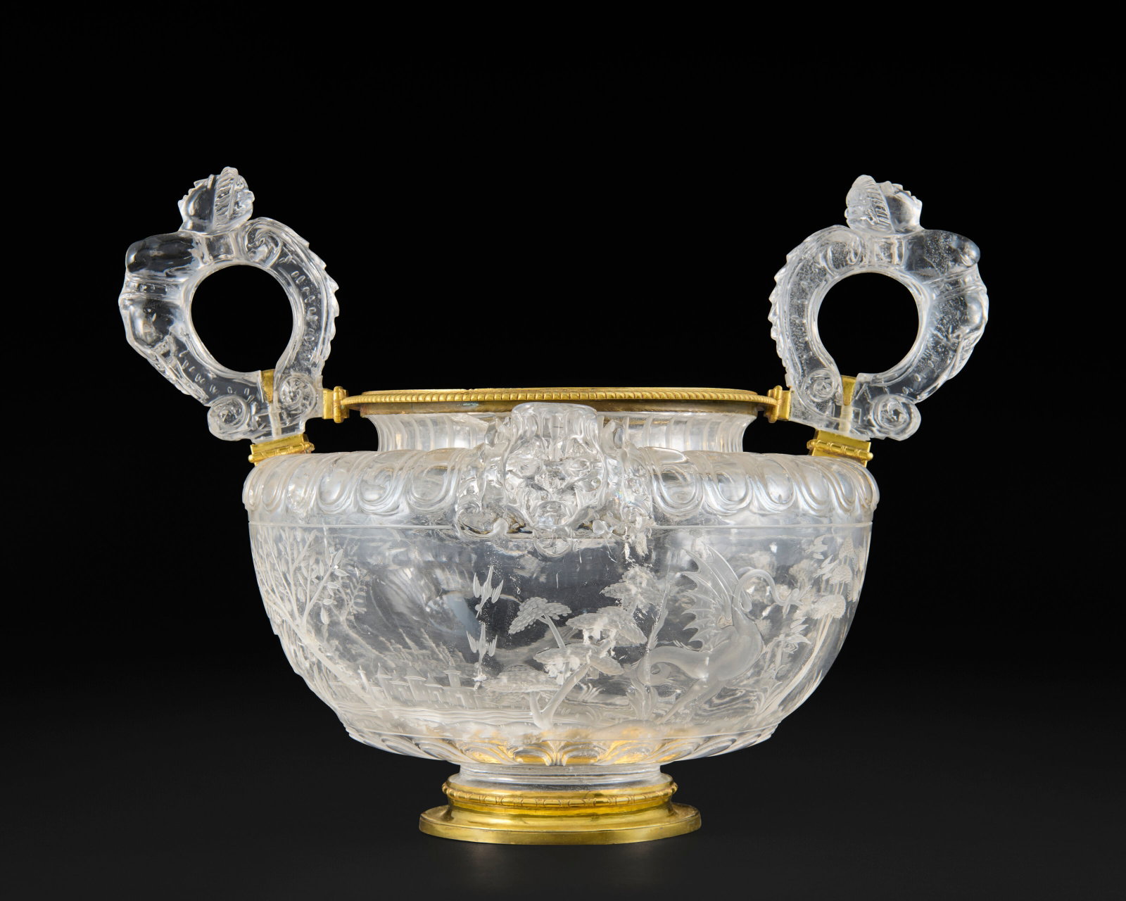 A ROCK CRYSTAL VASE MILAN, CIRCA 1550-1575; THE HANDLES AND MOUNTS LATER (1 of 9)