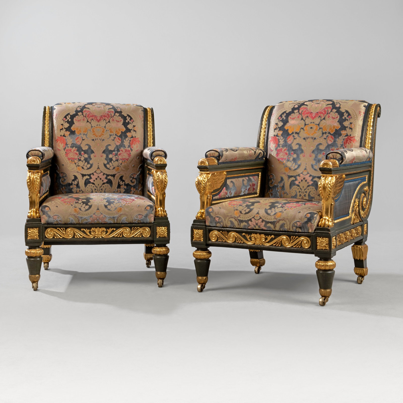 A PAIR OF REGENCY PARCEL-GILT AND BRONZED ARMCHAIRS CIRCA 1815, ATTRIBUTED TO NICHOLAS MOREL AND (1 of 7)