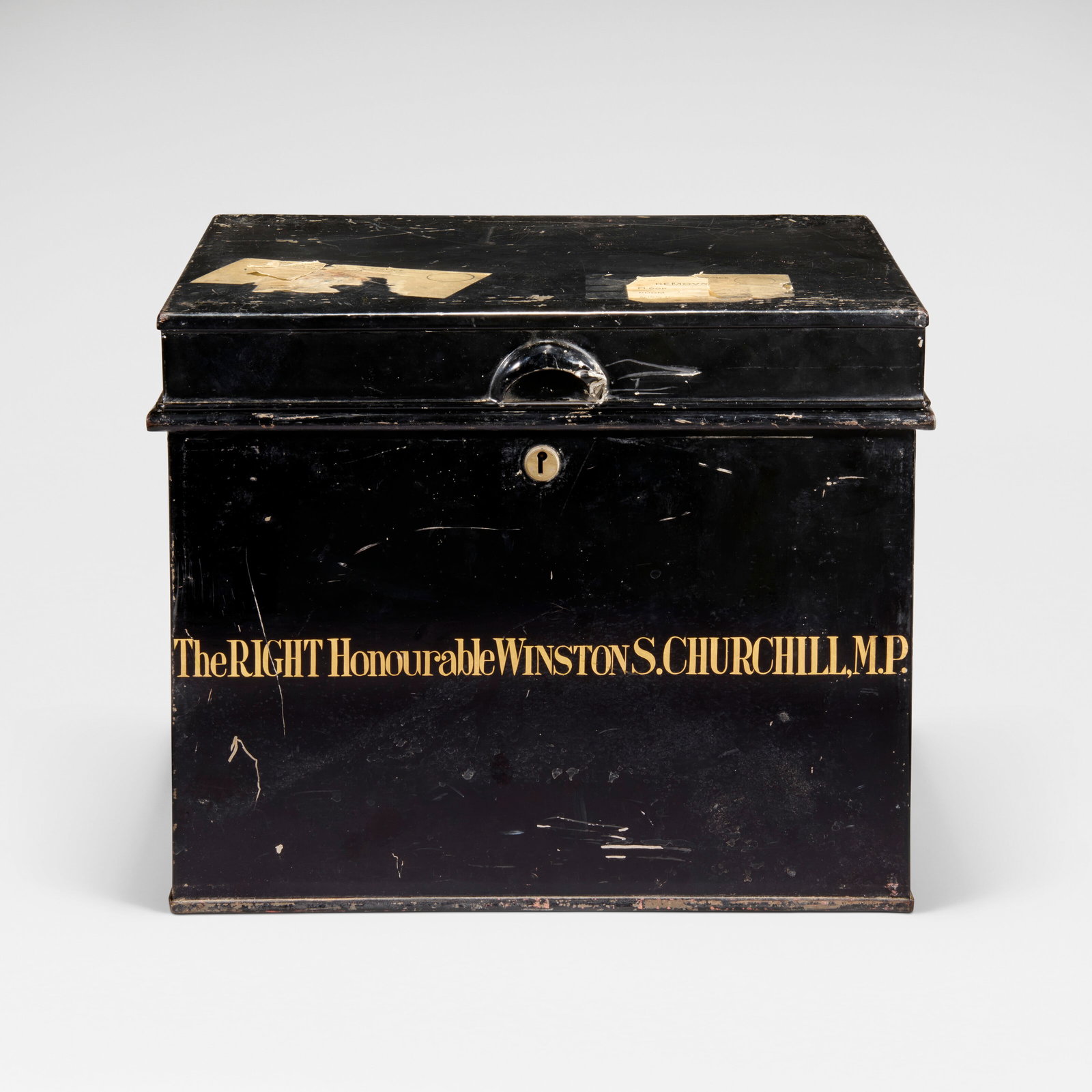 SIR WINSTON CHURCHILL, KG, OM, CH (1874-1965)AN EDWARD VII/GEORGE V BLACK-PAINTED STEEL DEED BOX (1 of 4)
