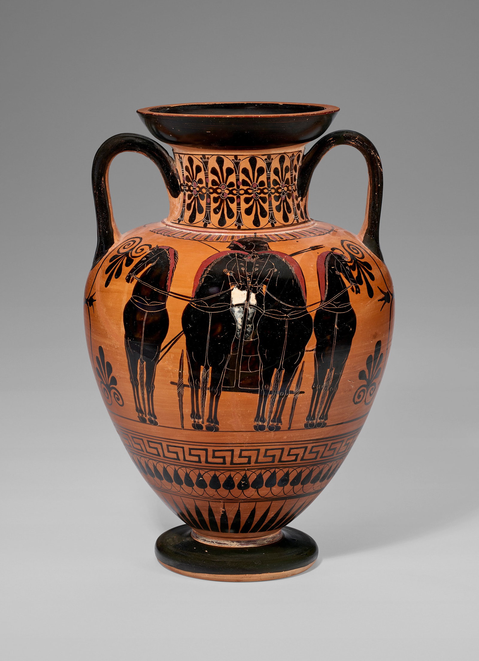 AN ATTIC BLACK-FIGURED NECK-AMPHORA ATTRIBUTED TO THE ANTIMENES PAINTER, CIRCA 510-500 B.C. (1 of 3)