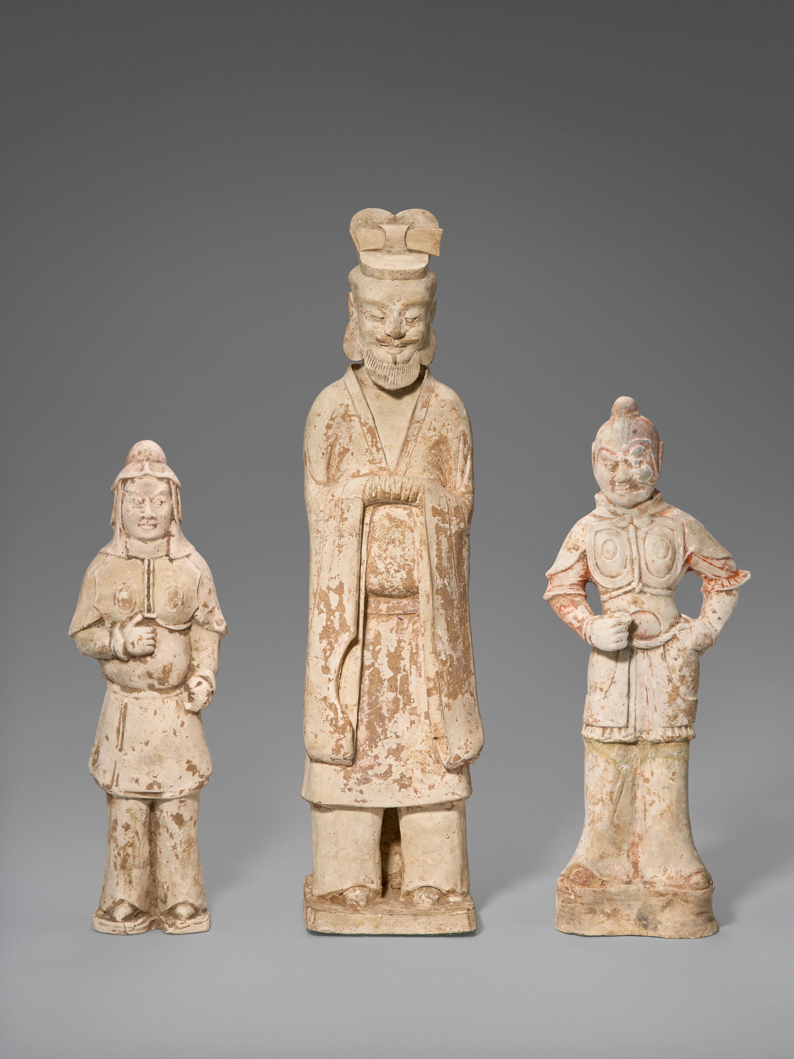 THREE PAINTED POTTERY FIGURES CHINA, TANG DYNASTY (AD 618-907) (1 of 3)