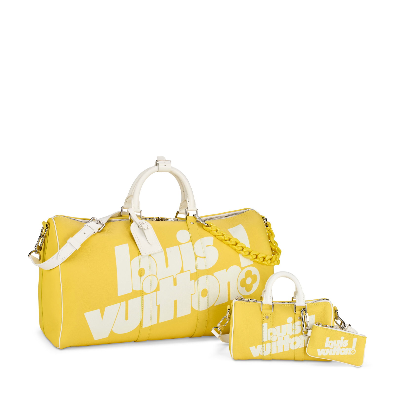 A SET OF TWO: LIMITED EDITION YELLOW & WHITE TAURILLON LEATHER KEEPALL XS & KEEPALL BANDOULIERE 50