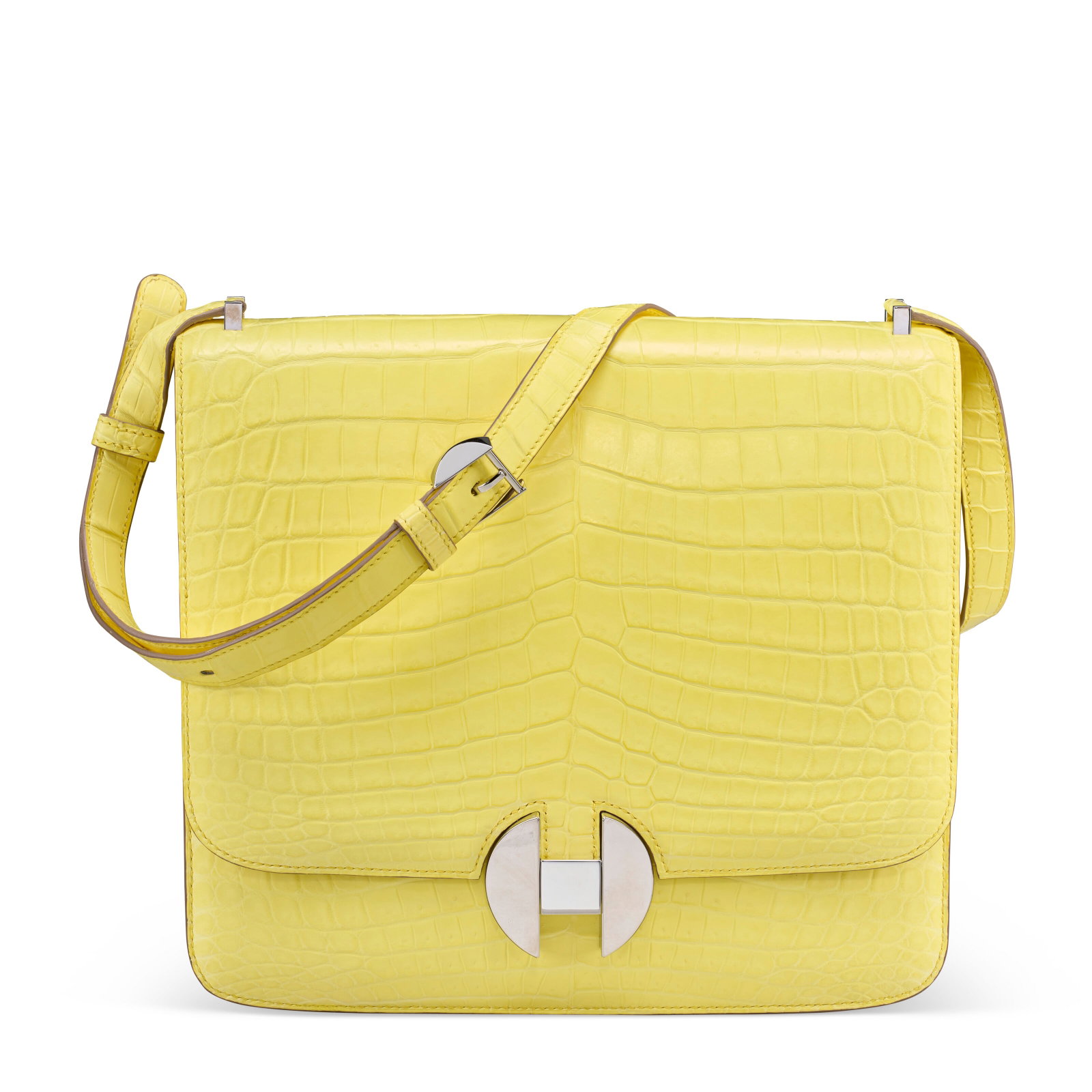 A JAUNE CITRON BOREAL SATINE NILOTICUS CROCODILE 2002 26 WITH PALLADIUM HARDWARE HERMÈS, 2019: Details GRADE: 1.5 26 w x 23 h x 7 d cm Includes Christie's dust bag. FURTHER DETAILS ~~CITES Notice Crocodylus niloticus, Annexe CITES II-B This lot must either be shipped to its final destination wi