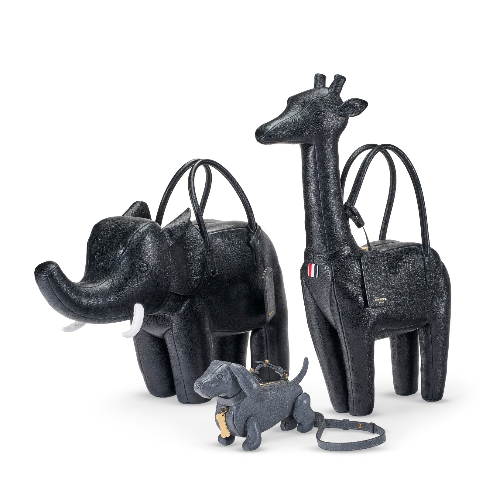 A MENAGERIE OF THREE: BLACK & GRAY PEBBLE GRAIN LEATHER ELEPHANT, GIRAFFE & MINI HECTOR BAGS THOM (1 of 14)