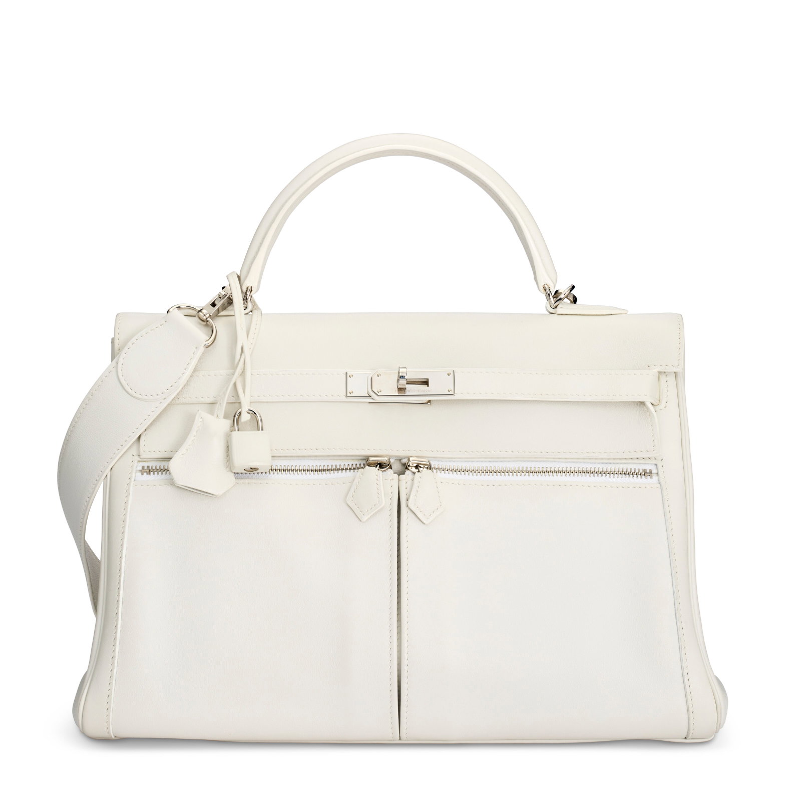 A LIMITED EDITION WHITE SWIFT LEATHER KELLY LAKIS 35 WITH PALLADIUM HARDWARE HERMÈS, 2009: Details GRADE: 2 35 w x 25 h x 13 d cm Includes lock, two keys, clochette, shoulder strap, removable interior base plate and dustbag.