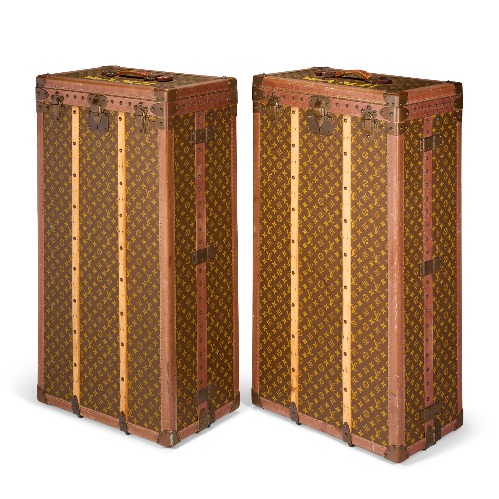 A SEQUENTIAL PAIR OF CLASSIC MONOGRAM CANVAS WARDROBE TRUNKS LOUIS VUITTON, CIRCA 1954-1959 (1 of 6)