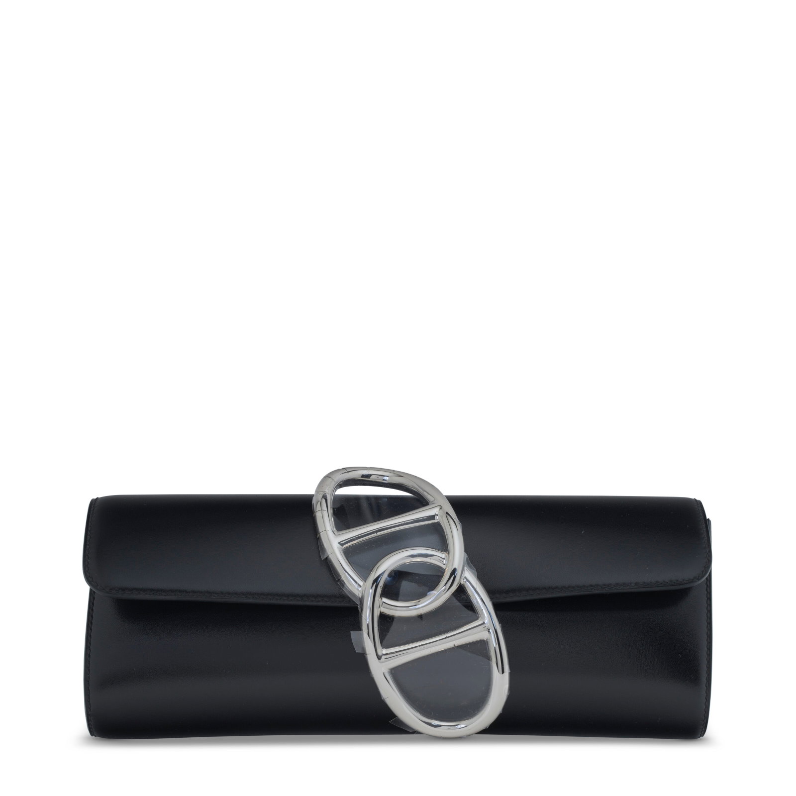 A BLACK CALF BOX LEATHER EGÉE CLUTCH WITH PALLADIUM HARDWARE HERMÈS, 2017: Details GRADE: 1 25 w x 10 h x 4 d cm Includes dust bag, felt protector, care card, and box.