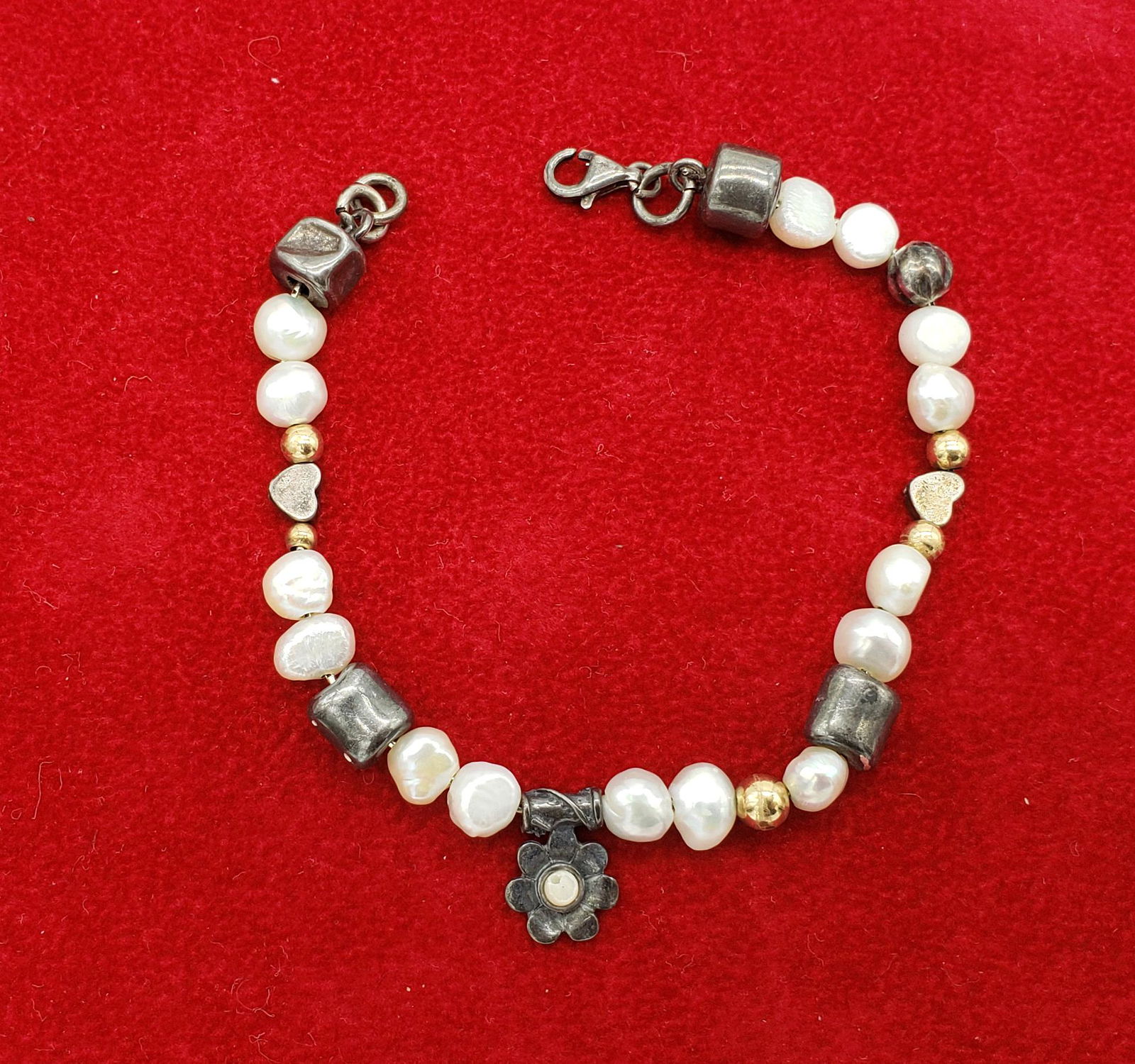 Unique Vintage Gold Silver Pearl Bracelet! (1 of 3)