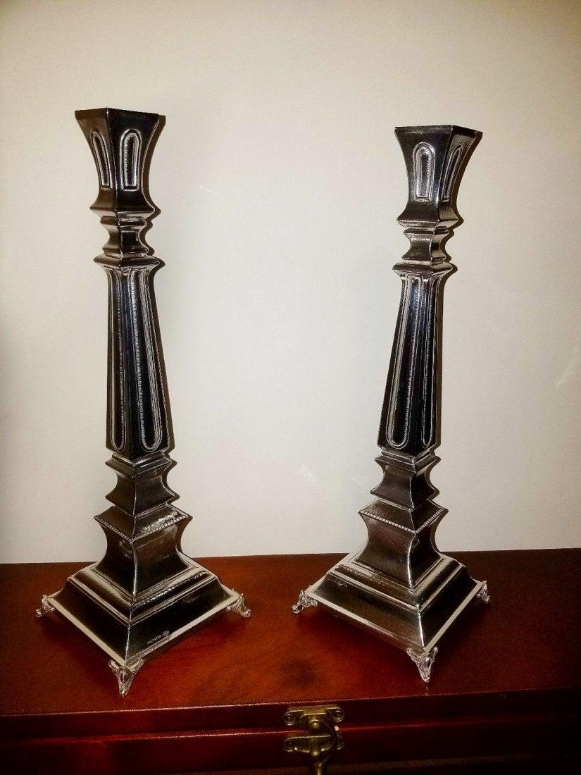 Elegant Sterling Silver Pair Sabbath Candlesticks "13! (1 of 4)
