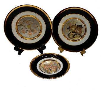 Lot Three Art Of Chokin 24K Gold Edges Plates!: Lot of three beautiful "art of chokin" collectible plates with 24k gold edges, different scenes, two plates measures 7.3/4", and one 6". Excellent condition with minor signs of wear.