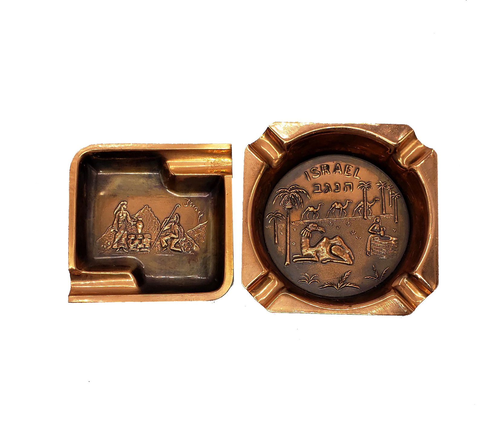 Vintage Set Israeli Handmade Copper Ashtray! (1 of 5)