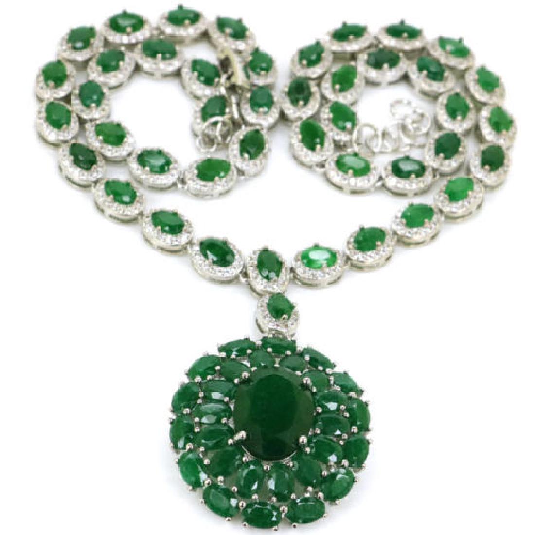 Pendant Green Emerald, CZ Sterling Silver Necklace (1 of 2)