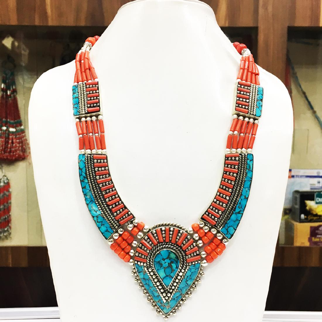 Tibetan Nepalese Handmade Turquoise Necklace: Tibetan Jewelry :- Exquisitely Beautiful & Amazingly affordable. We are an expert in manufacturer & trade and ship (Wholesale & Export) worldwide. Our manufacturing is located in Kathmandu