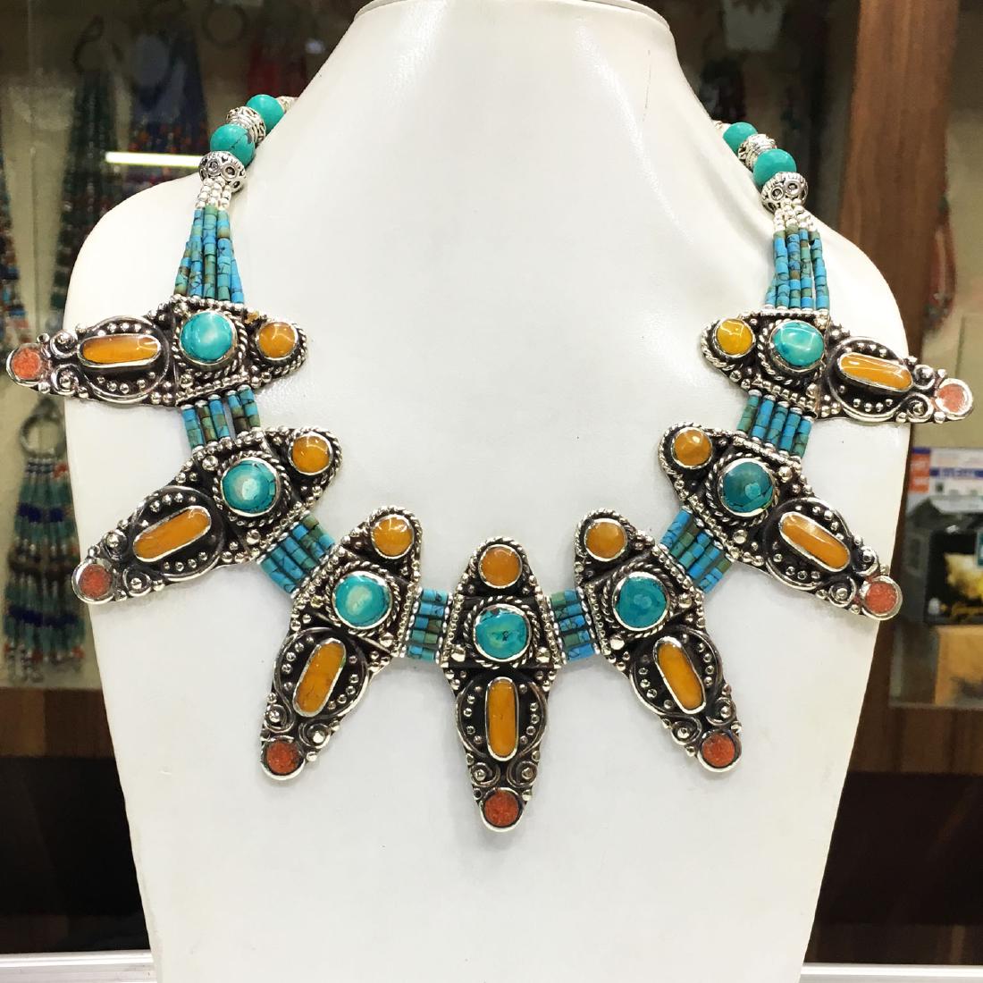 Tibetan Nepalese Handmade Turquoise & Amber Necklace (1 of 1)