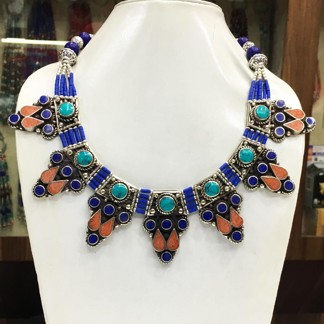 Tibetan Turquoise & Lapis Statement Necklace (1 of 1)