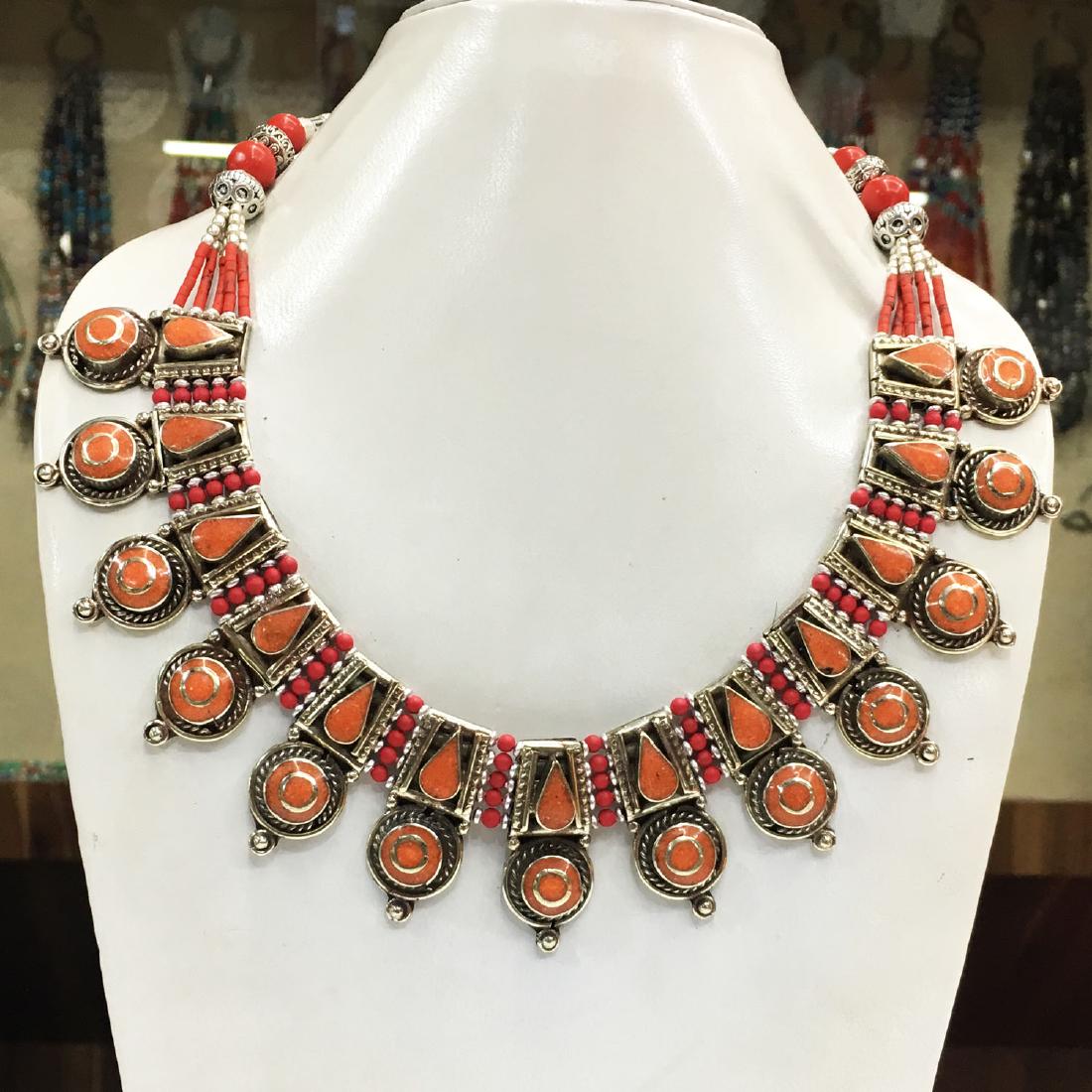Tibetan Natural Coral Statement Handmade Necklace (1 of 1)