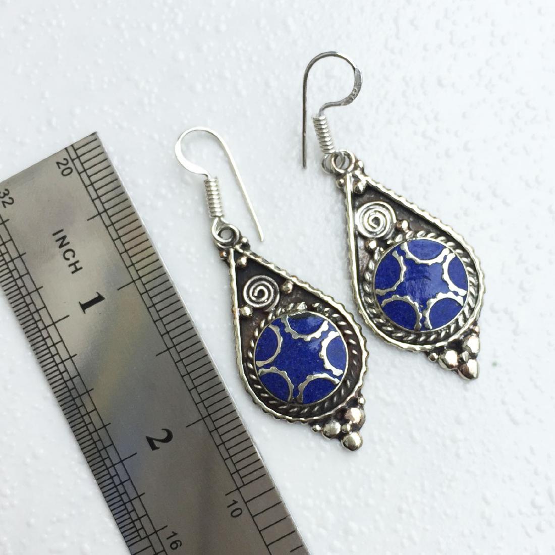 Buddhist Natural Lapis Handmade Vintage Earrings: Tibetan Handmade Ethnic Earrings Main Stone: Turquoise, Coral & Lapis Metal: Tibetan Silver Weight: 12 Gram Approx Material: Stone Brand: Handmade Style: Bohemian Ethnic Origin: Tibetan Country/Region