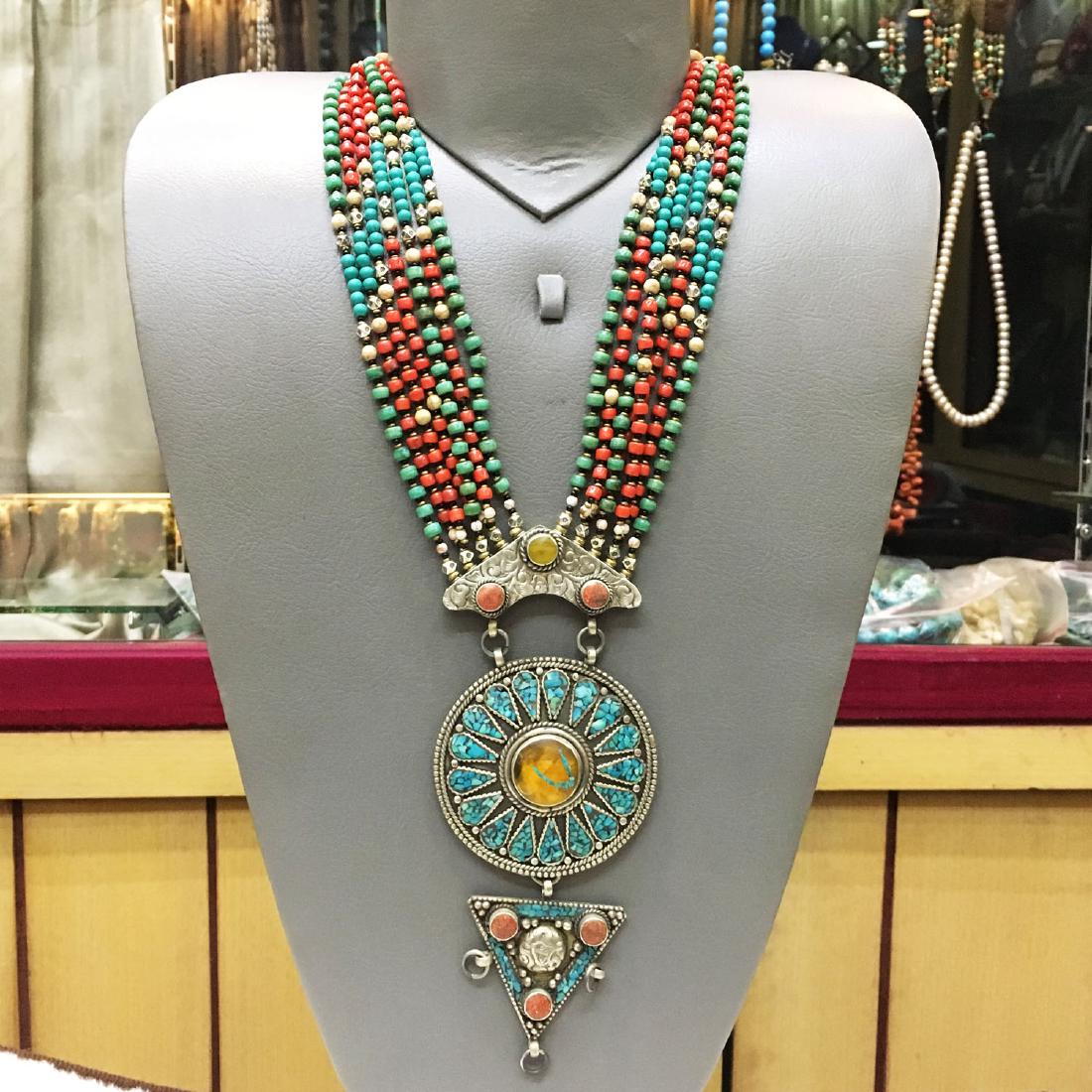 Tibetan Buddhist Turquoise & Coral Vintage Necklace: Our new Tibetan necklace is handmade in Kathmandu, Nepal.