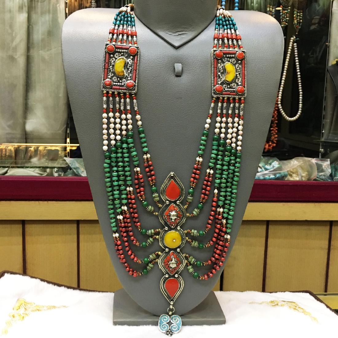 Tibetan Turquoise & Coral Statement Necklace (1 of 1)