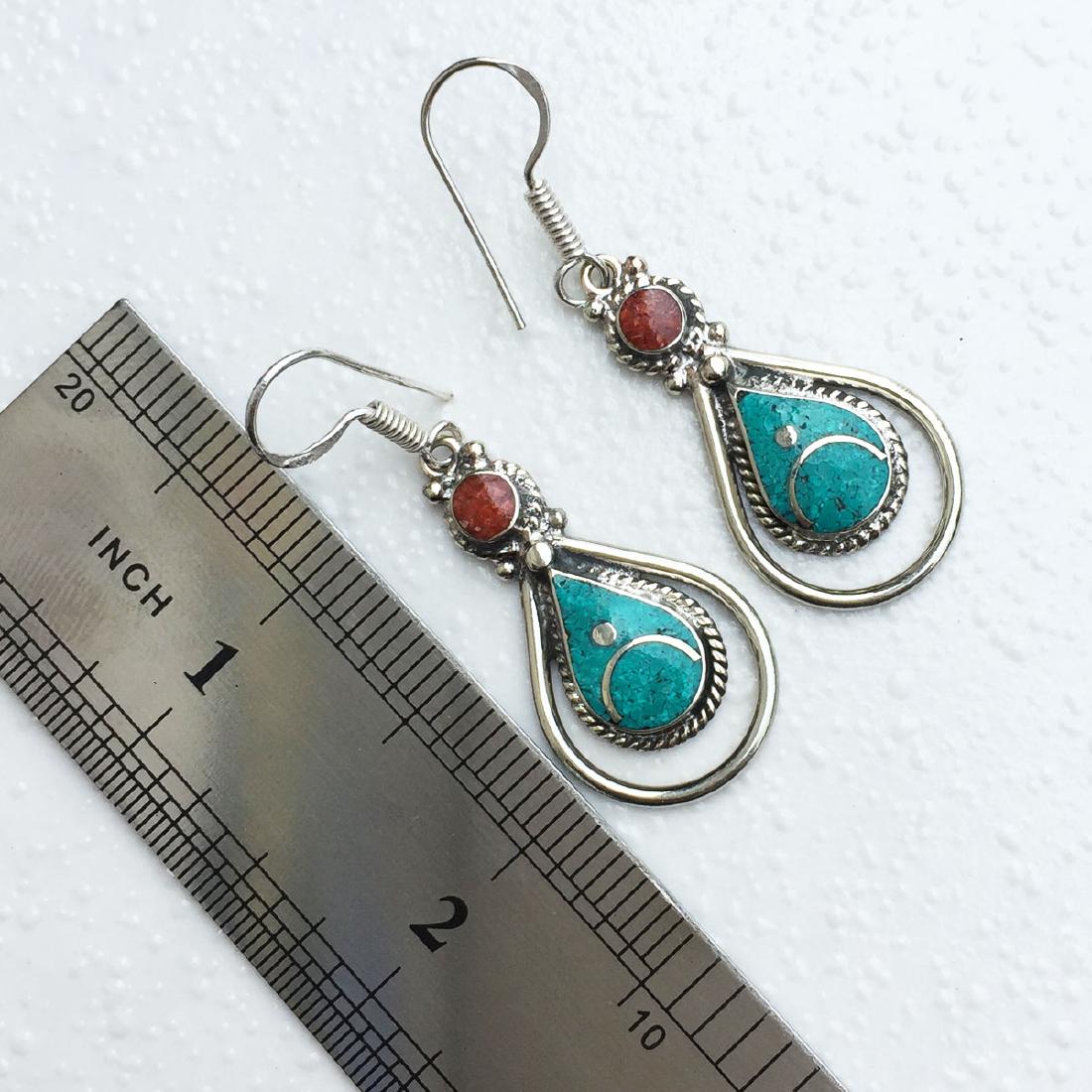 Ethnic Antique Turquoise & Coral Choker Earrings: Tibetan Handmade Ethnic Earrings Main Stone: Turquoise, Coral & Lapis Metal: Tibetan Silver Weight: 12 Gram Approx Material: Stone Brand: Handmade Style: Bohemian Ethnic Origin: Tibetan Country/Region